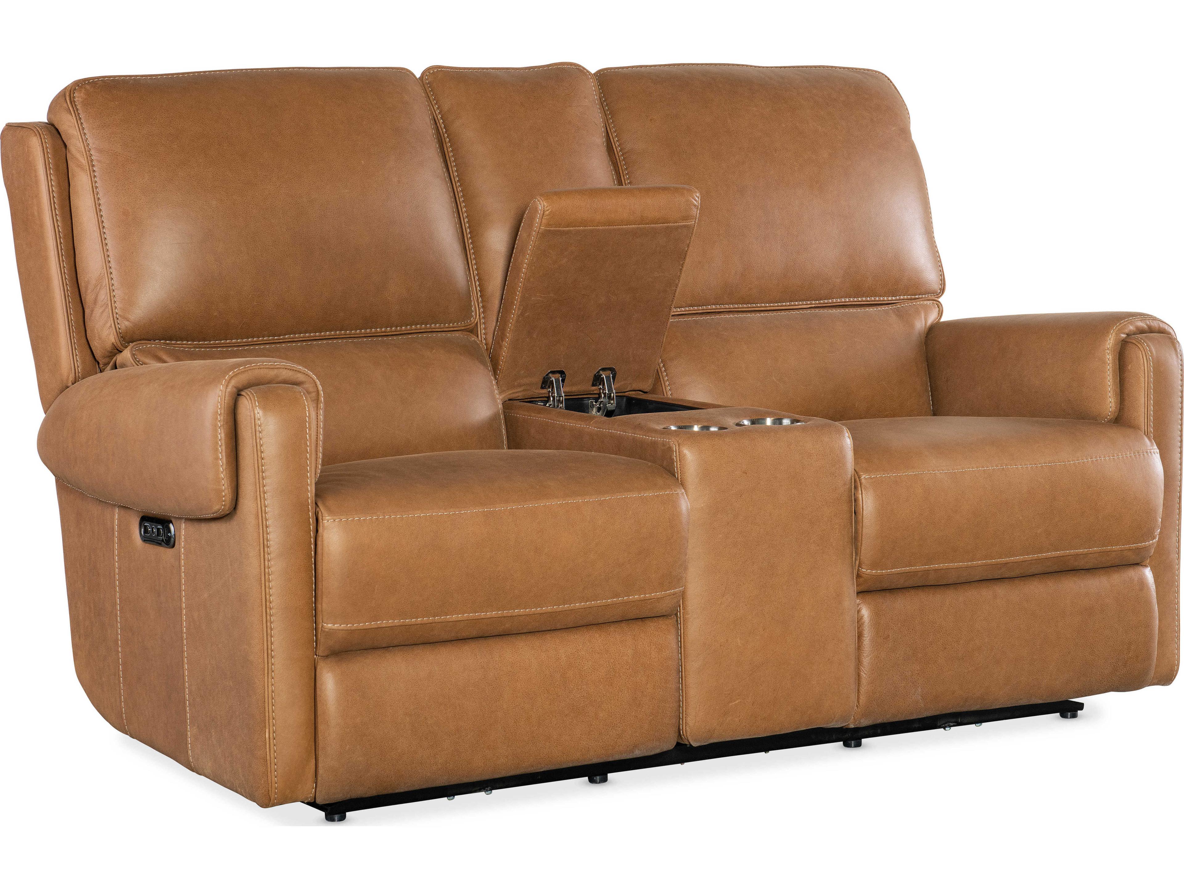 Hooker Furniture Somers Power Console Denver Coffee Brown Leather Loveseat