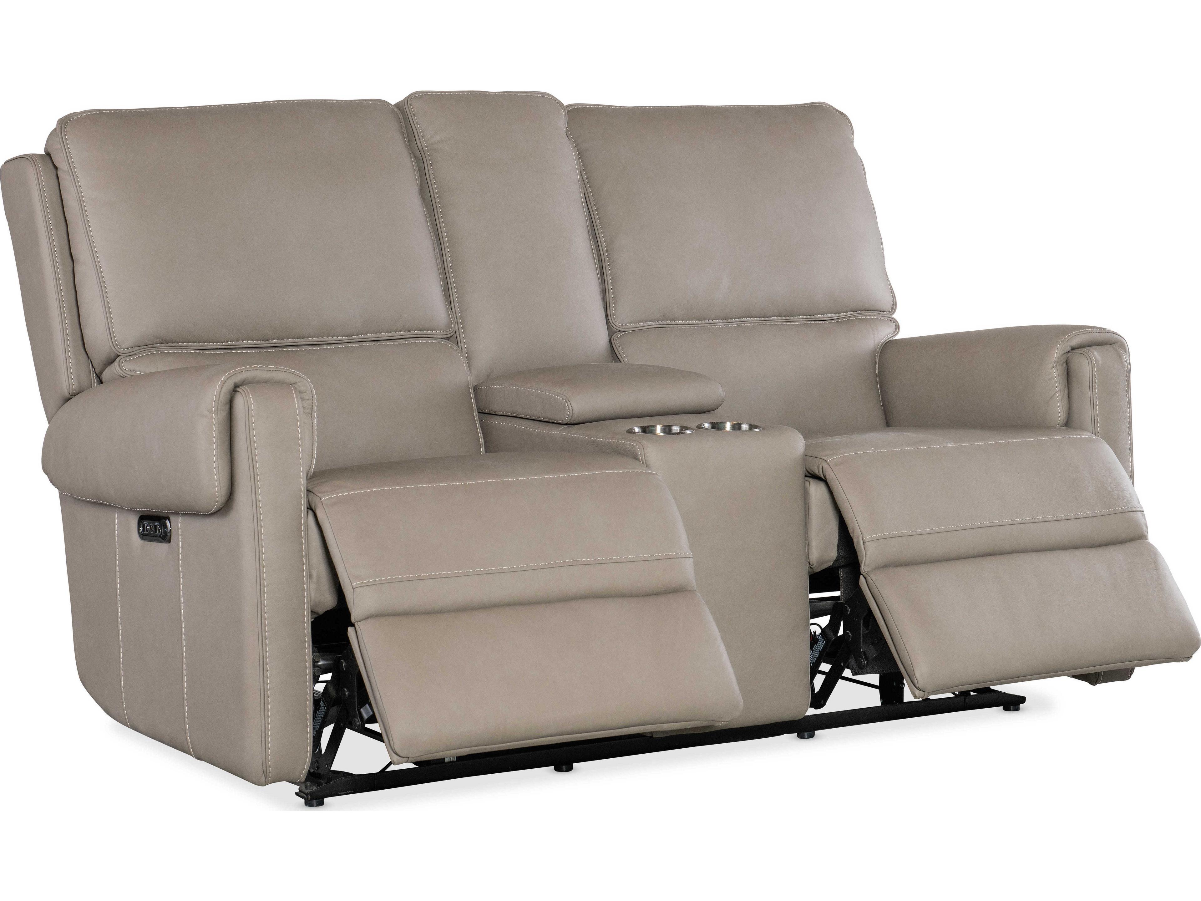 Hooker Furniture Somers Power Console Dark Taupe Gray Leather Loveseat