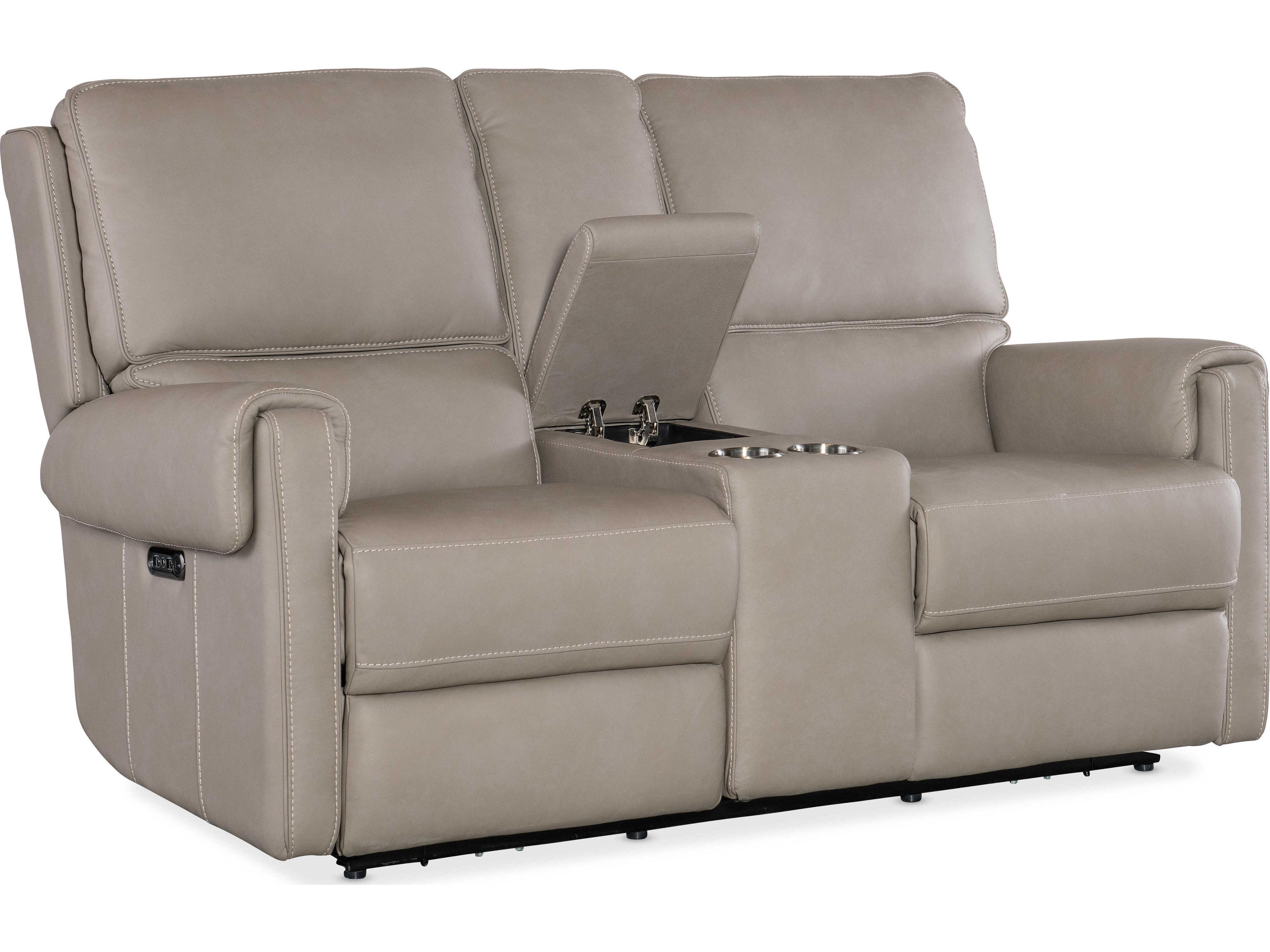 Hooker Furniture Somers Power Console Dark Taupe Gray Leather Loveseat