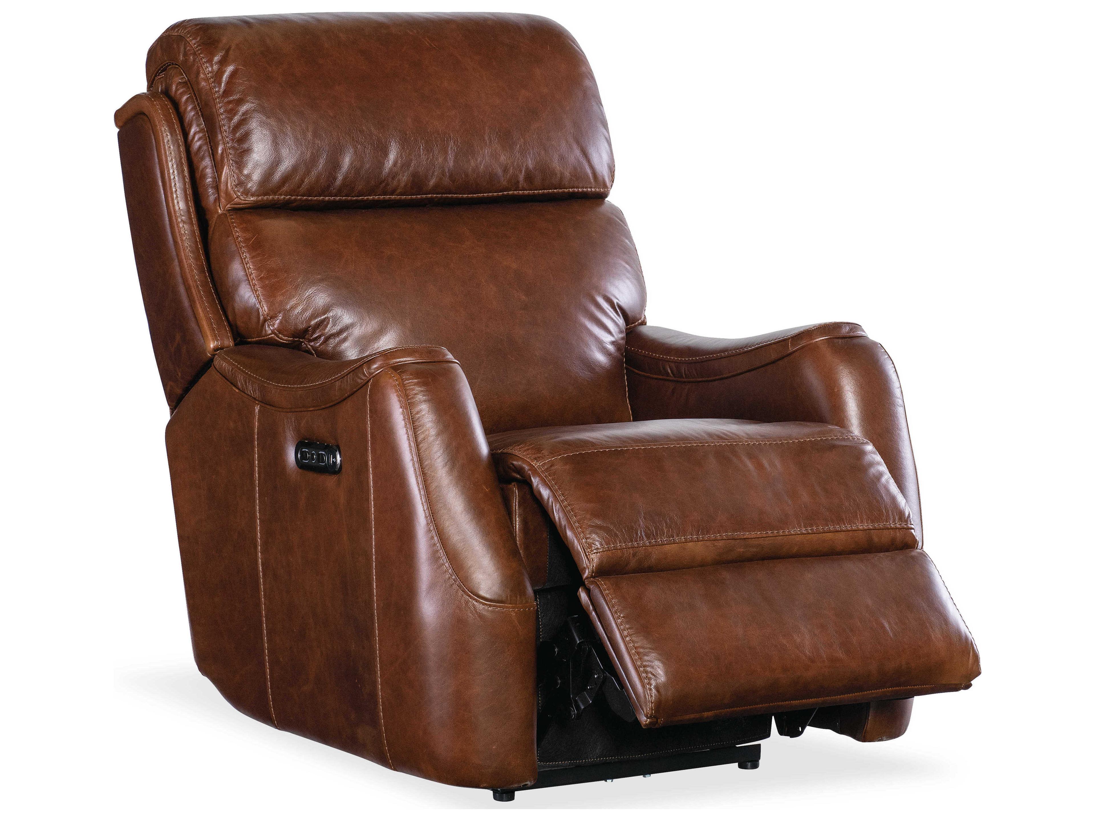 Hooker Furniture Harlan Carrington Walnut Brown Leather Zero Gravity Power Recliner with Power Headrest