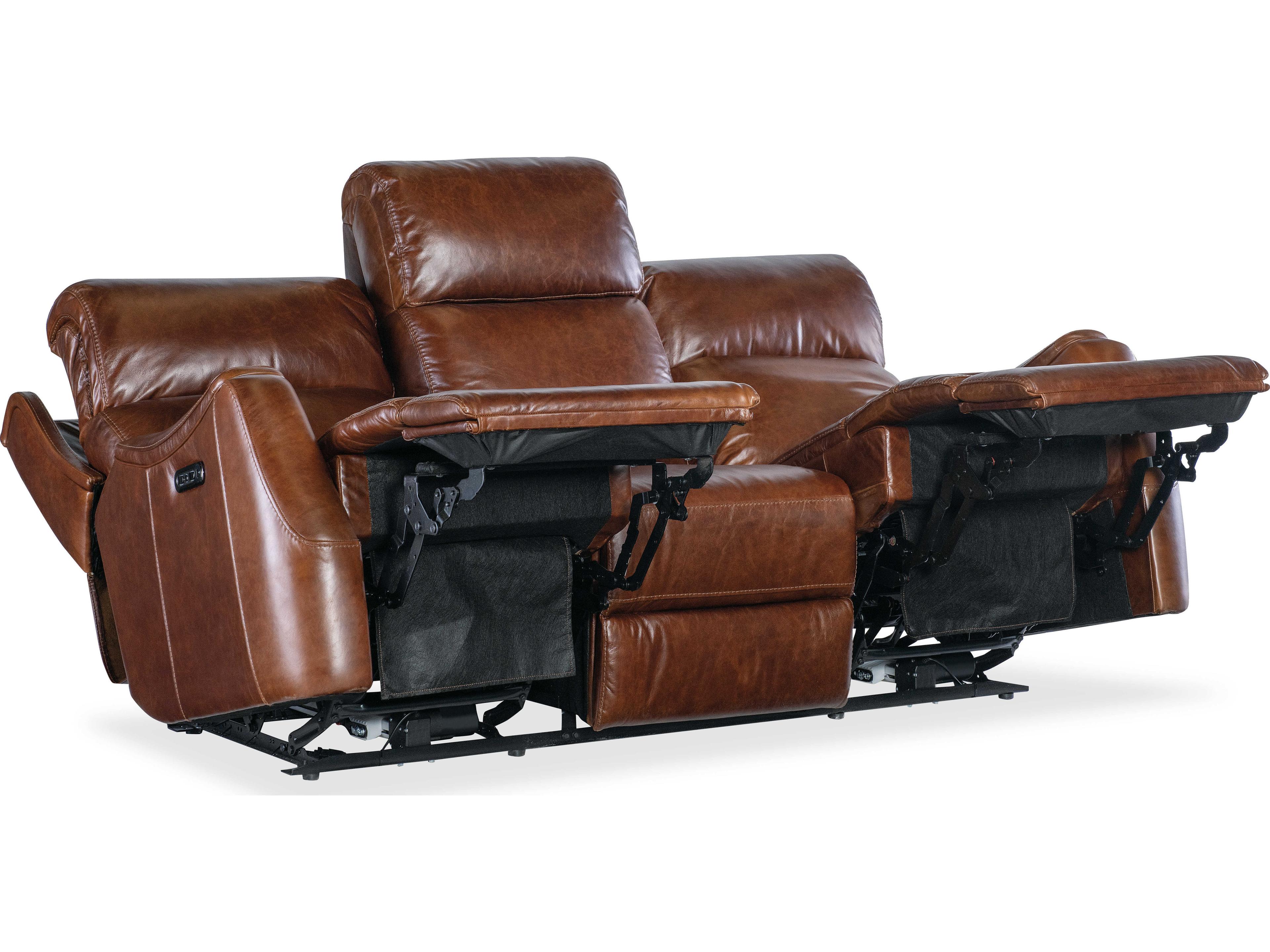 Hooker Furniture Harlan Carrington Walnut Brown Leather Zero Gravity Power Sofa with Power Headrest