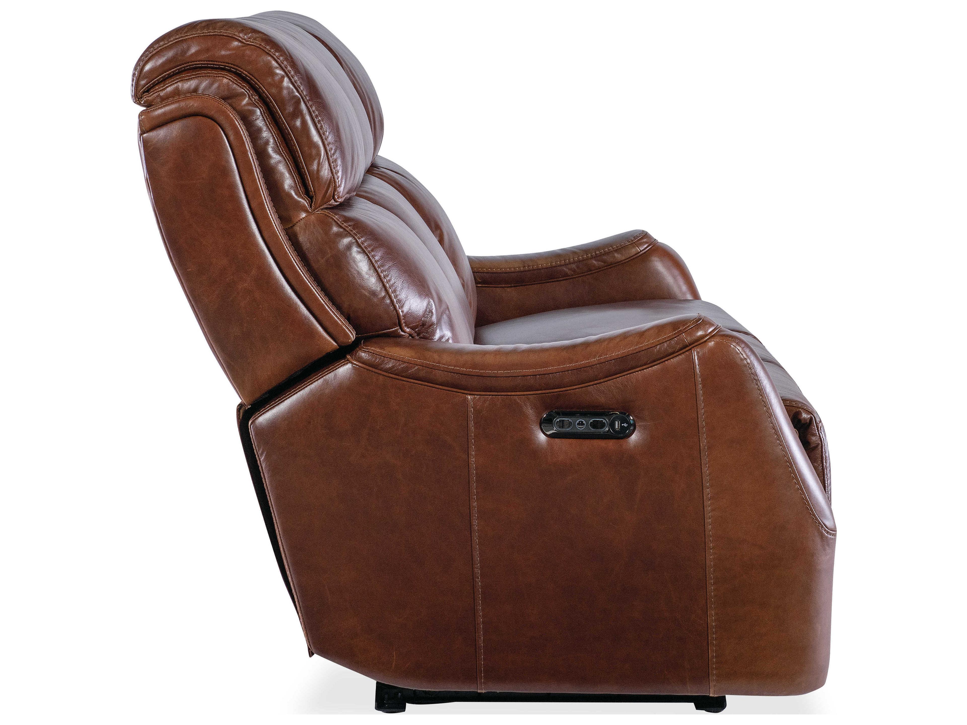 Hooker Furniture Harlan Carrington Walnut Brown Leather Zero Gravity Power Sofa with Power Headrest