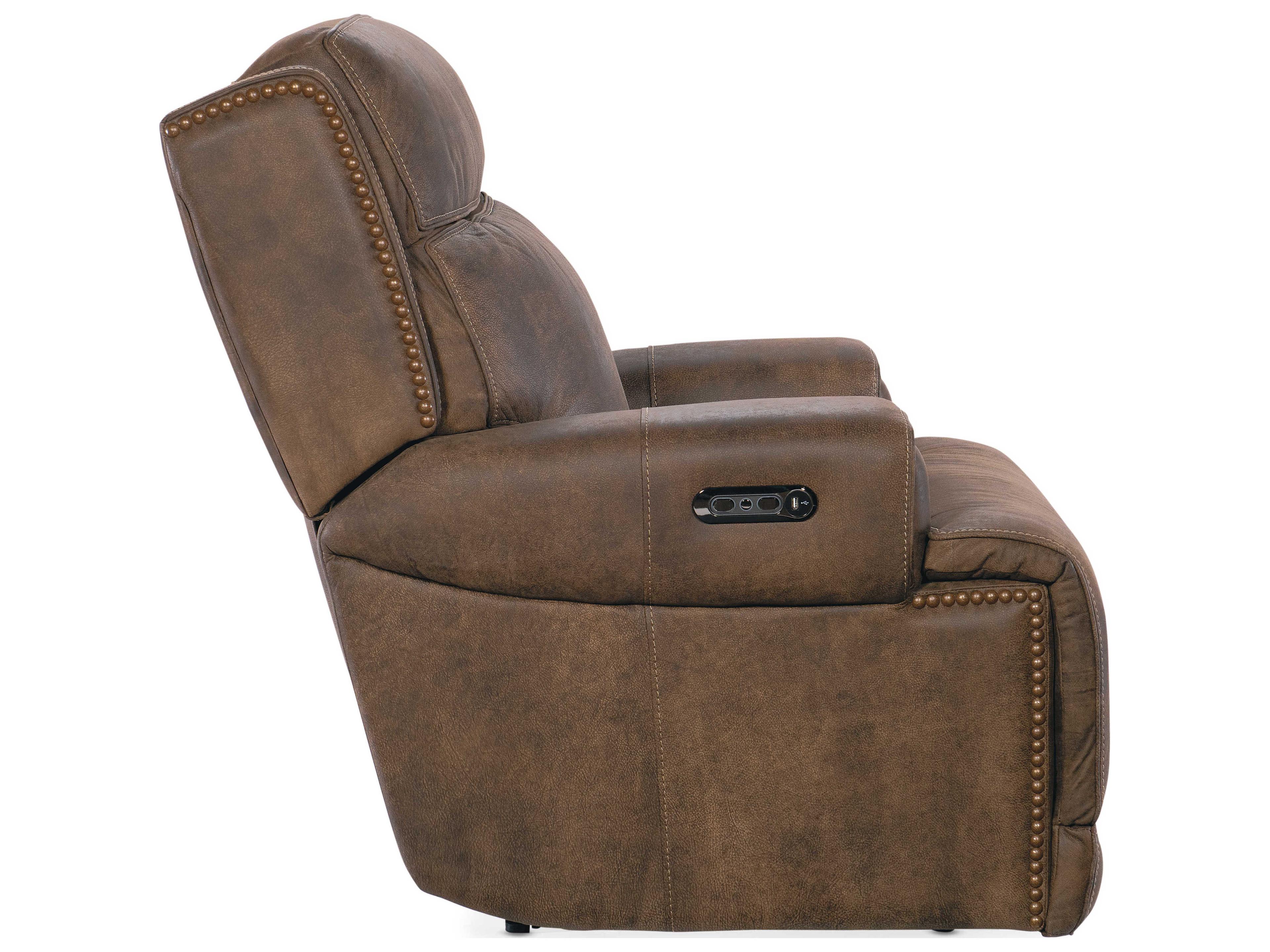 Hooker Furniture Wheeler Power Seville Timber Brown Leather Recliner with Headrest