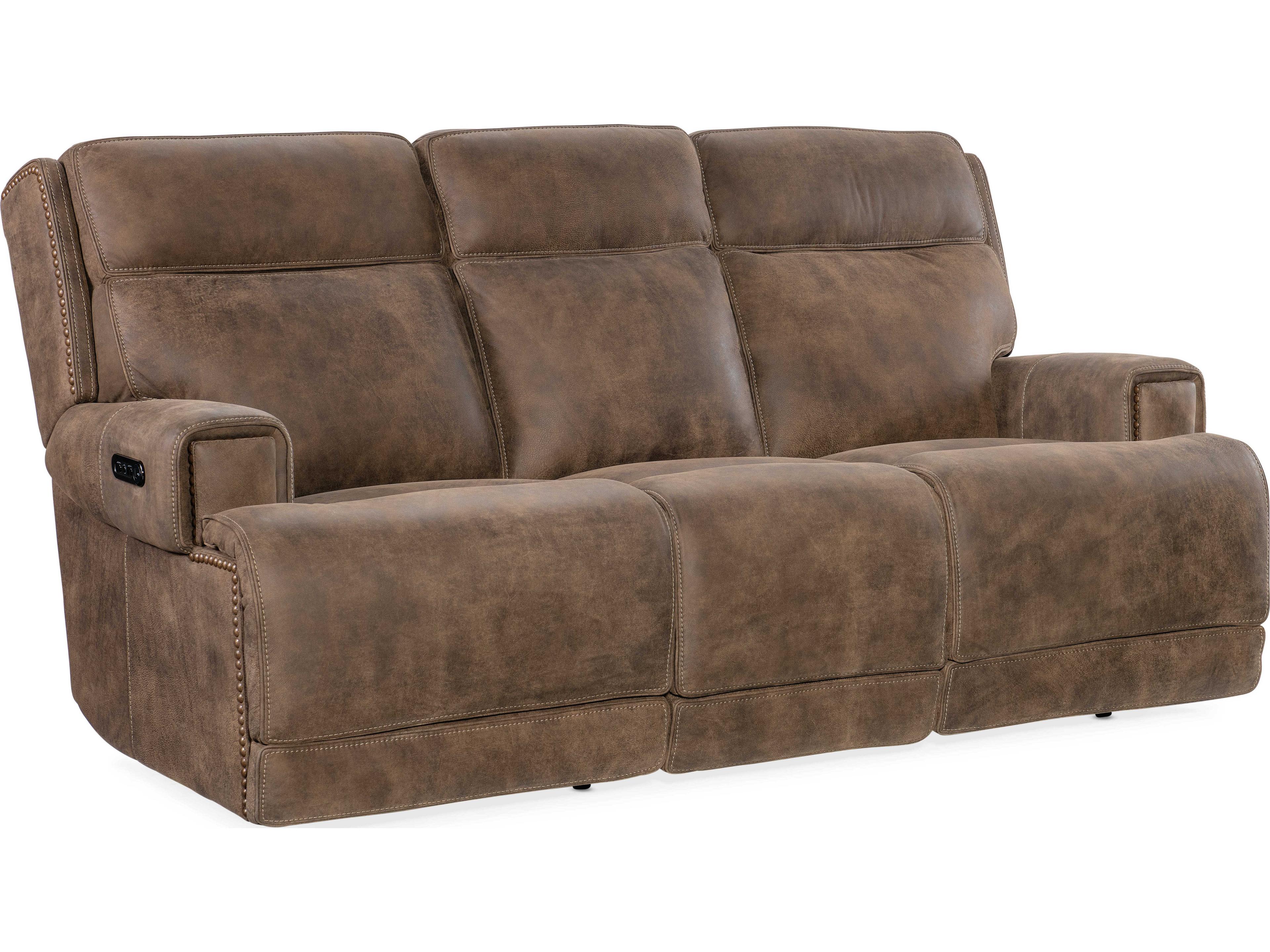 Hooker Furniture Wheeler Power Seville Timber Brown Leather Sofa with Headrest