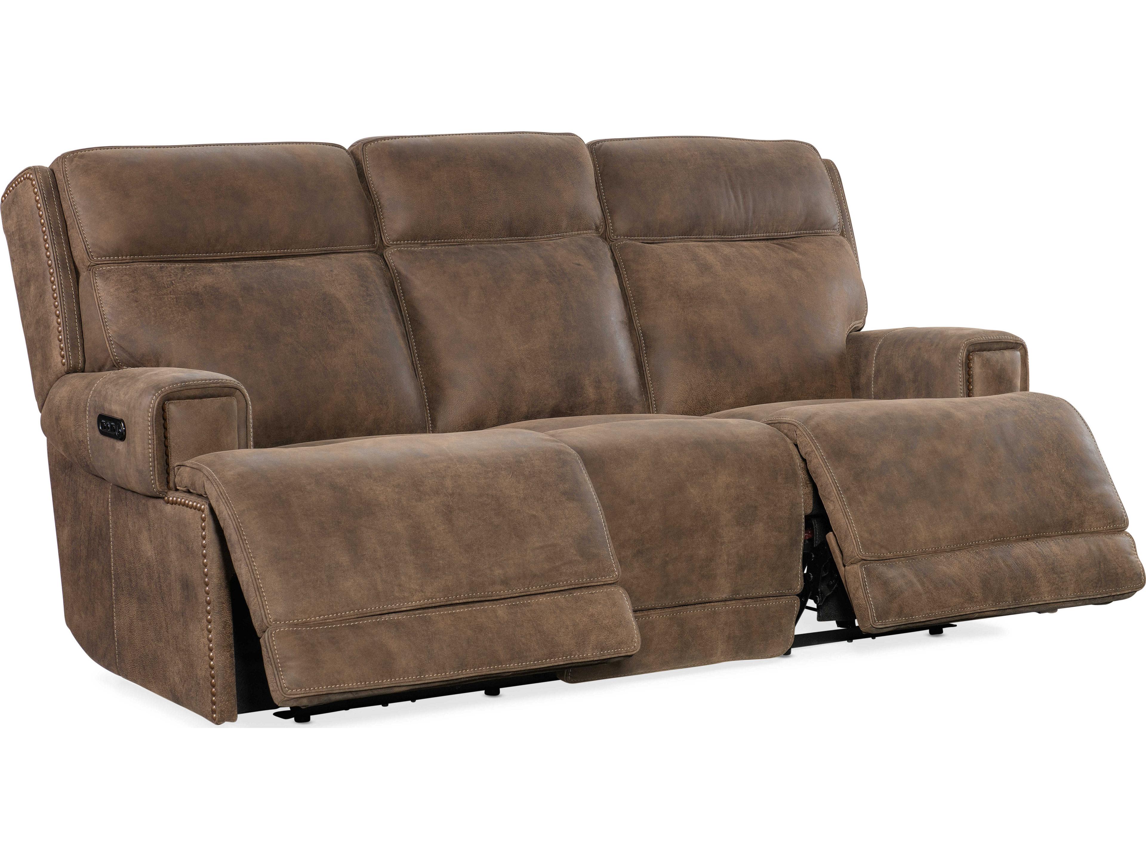 Hooker Furniture Wheeler Power Seville Timber Brown Leather Sofa with Headrest