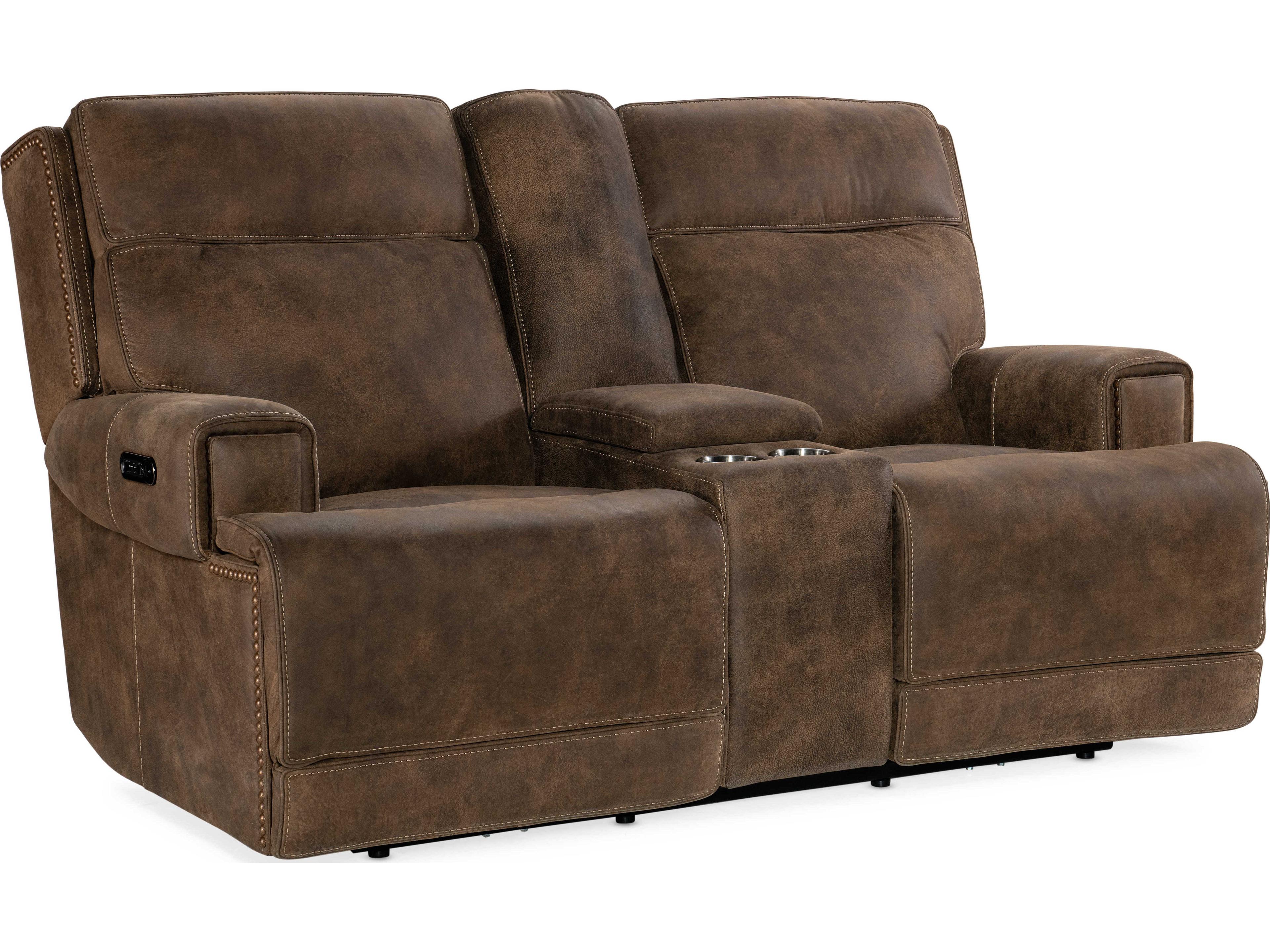 Hooker Furniture Wheeler Power Console Seville Timber Brown Leather Loveseat with Headrest