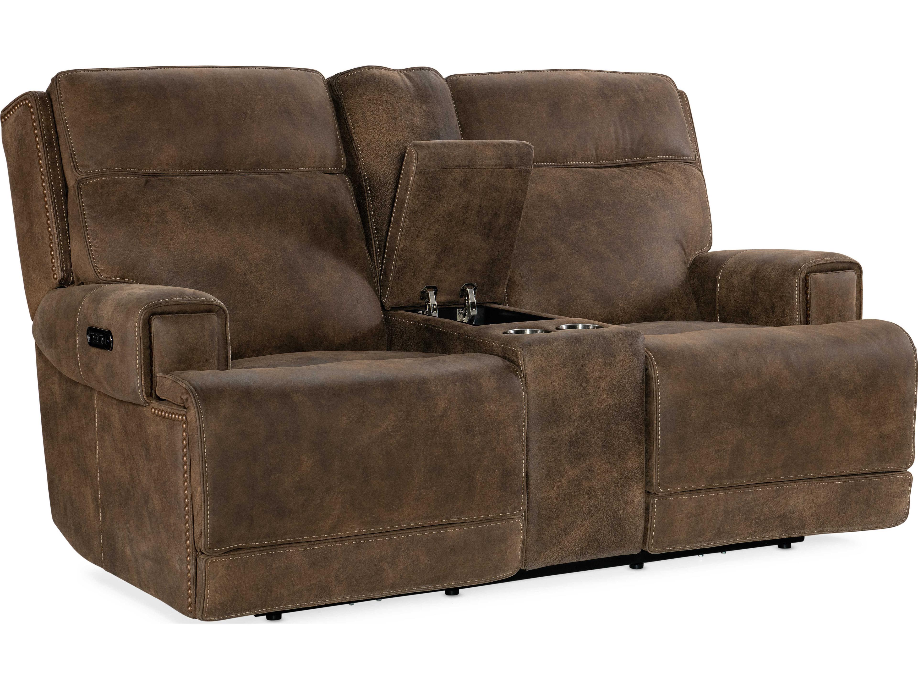 Hooker Furniture Wheeler Power Console Seville Timber Brown Leather Loveseat with Headrest
