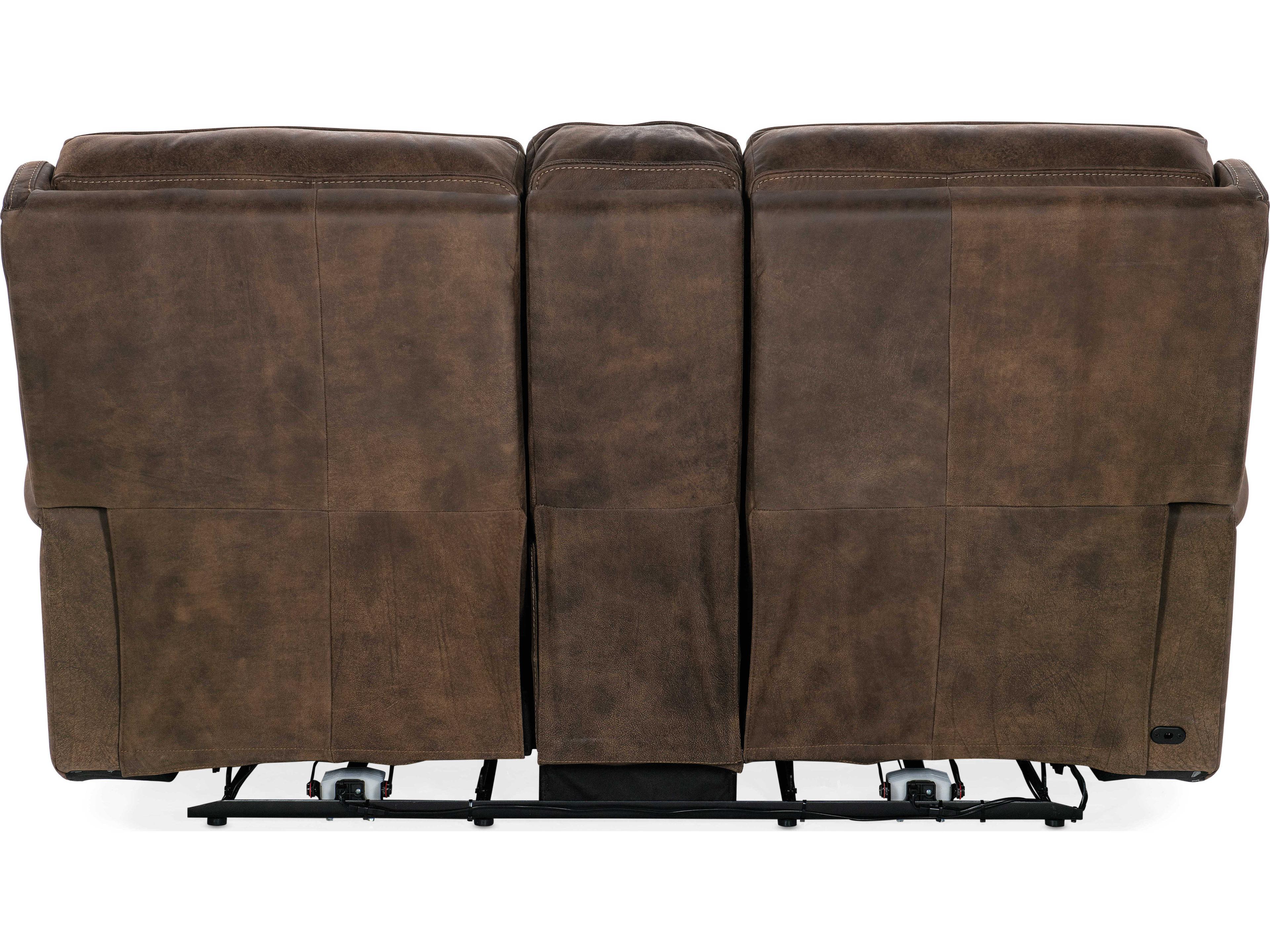 Hooker Furniture Wheeler Power Console Seville Timber Brown Leather Loveseat with Headrest