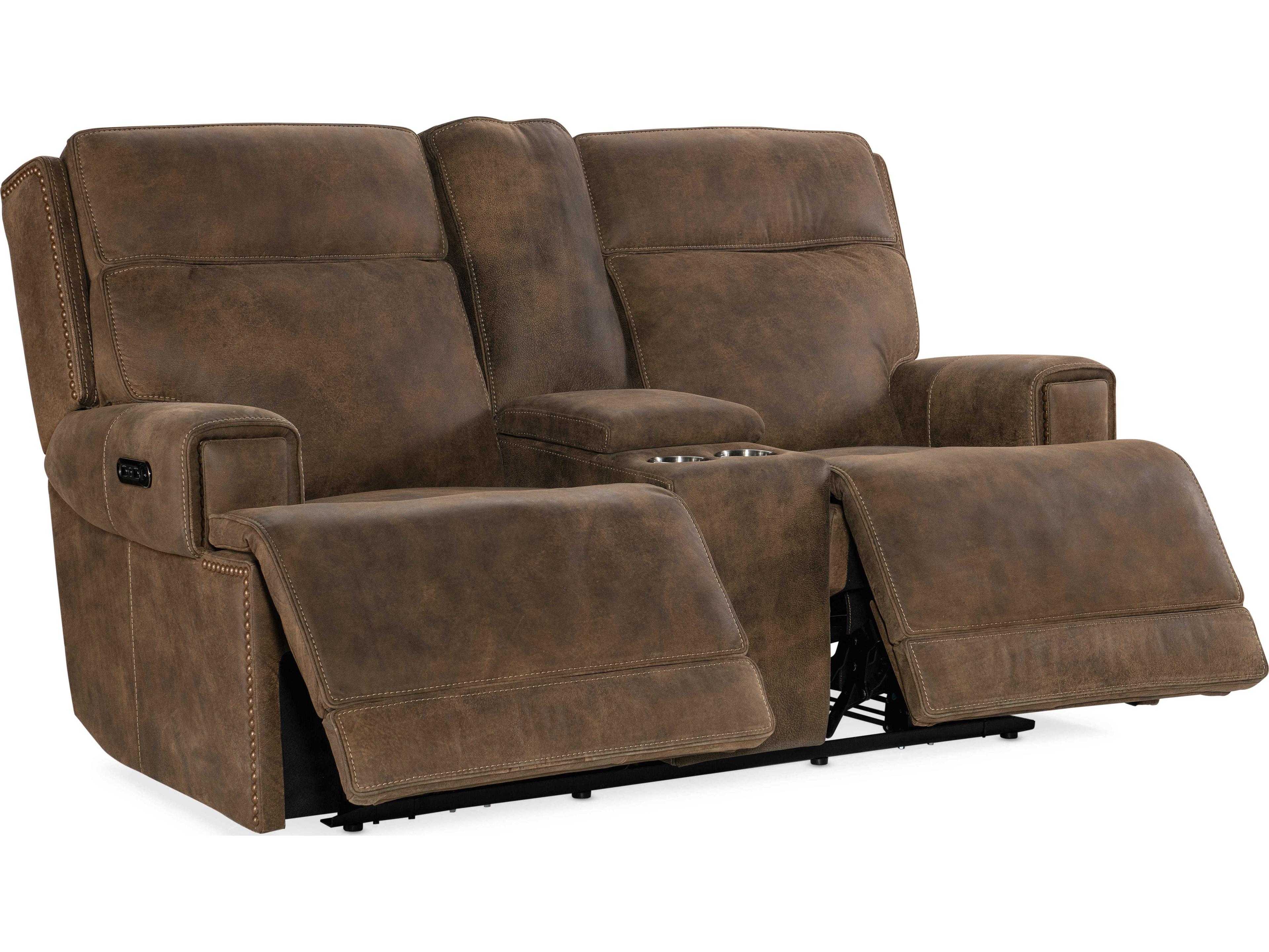 Hooker Furniture Wheeler Power Console Seville Timber Brown Leather Loveseat with Headrest