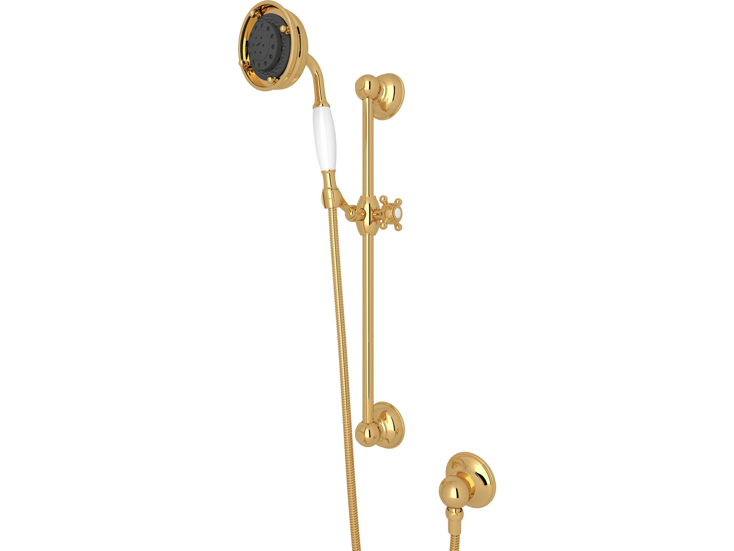 Rohl Handshower Set In Italian Brass With The Handshower, Hose And Wall Outlet