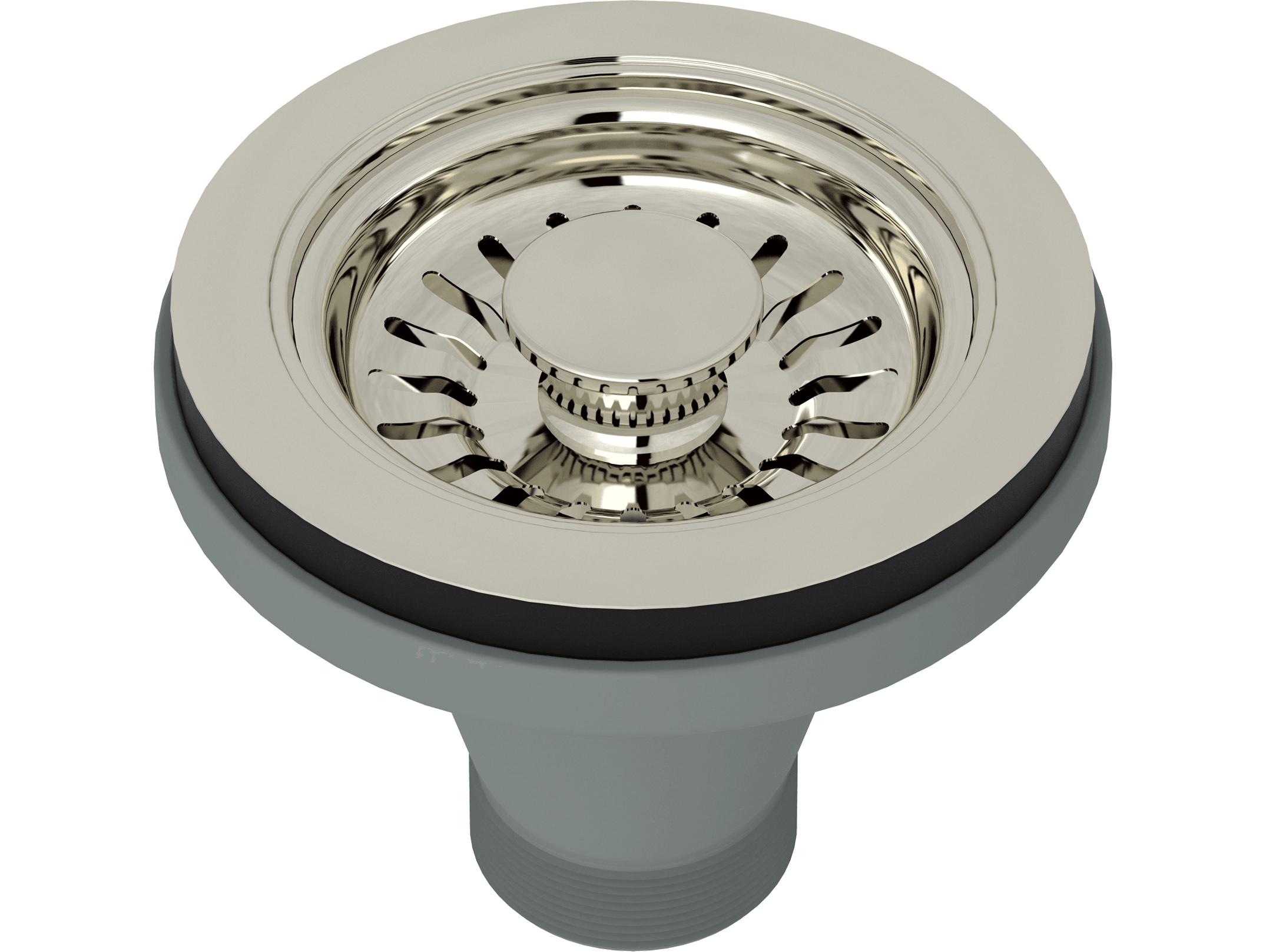 Rohl Basket Strainer Without Remote Pop-Up Pull Knob In Polished Nickel Manual Operation