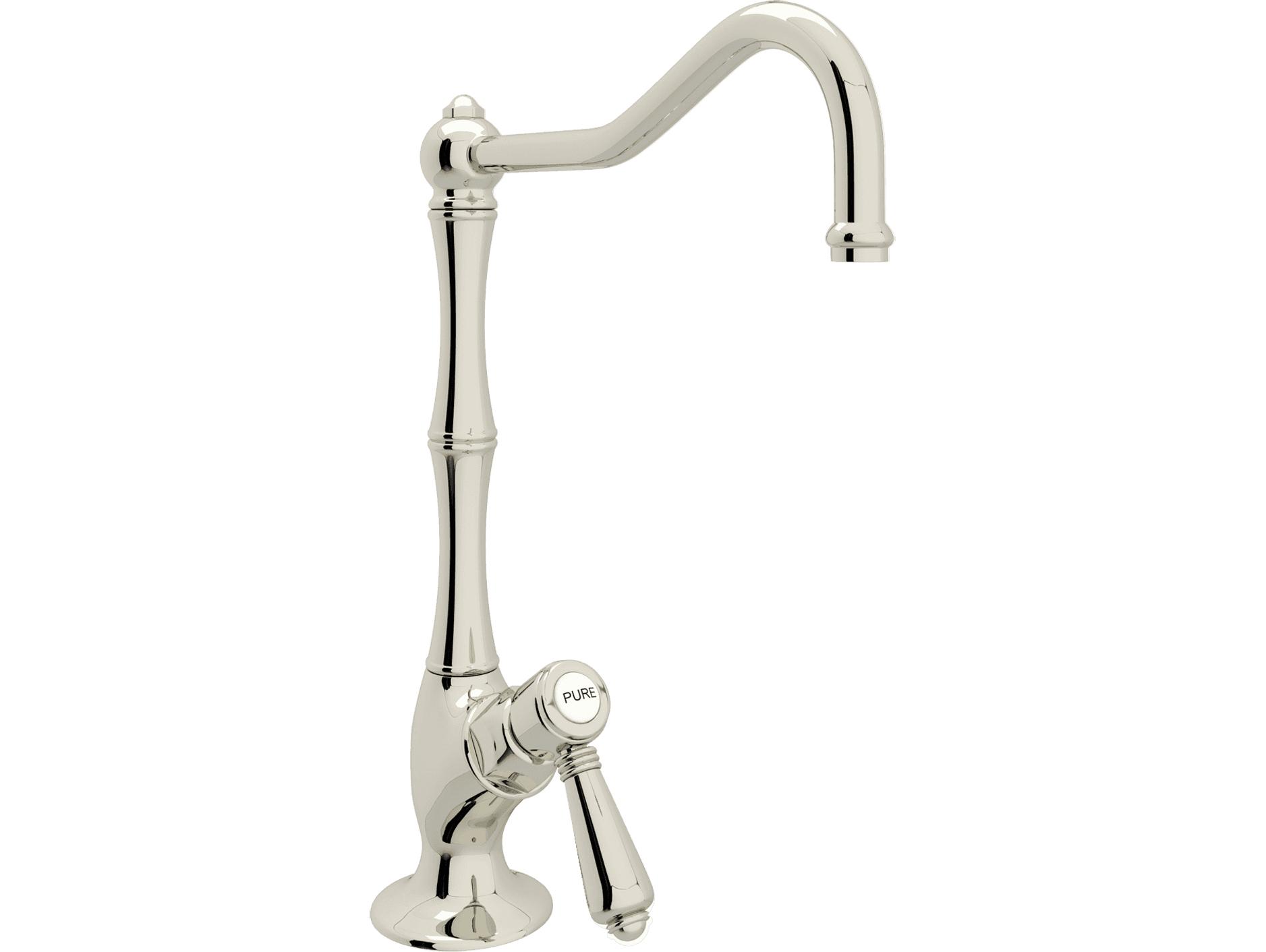 Rohl Acqui Italian Kitchen Filter Faucet In Polished Nickel With Column Spout And Mini Metal Lever Handle