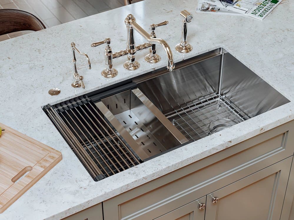 Rohl Acqui Italian Kitchen Filter Faucet In Polished Nickel With Column Spout And Mini Metal Lever Handle