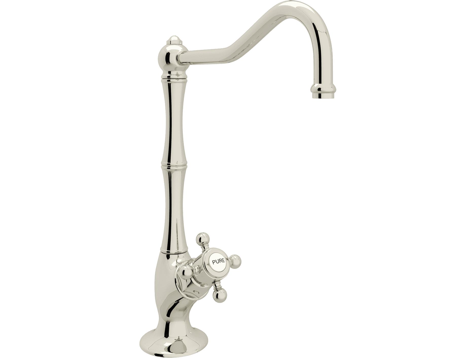 Rohl Acqui Italian Kitchen Filter Faucet in Polished Nickel with Column Spout and Mini Cross Handle