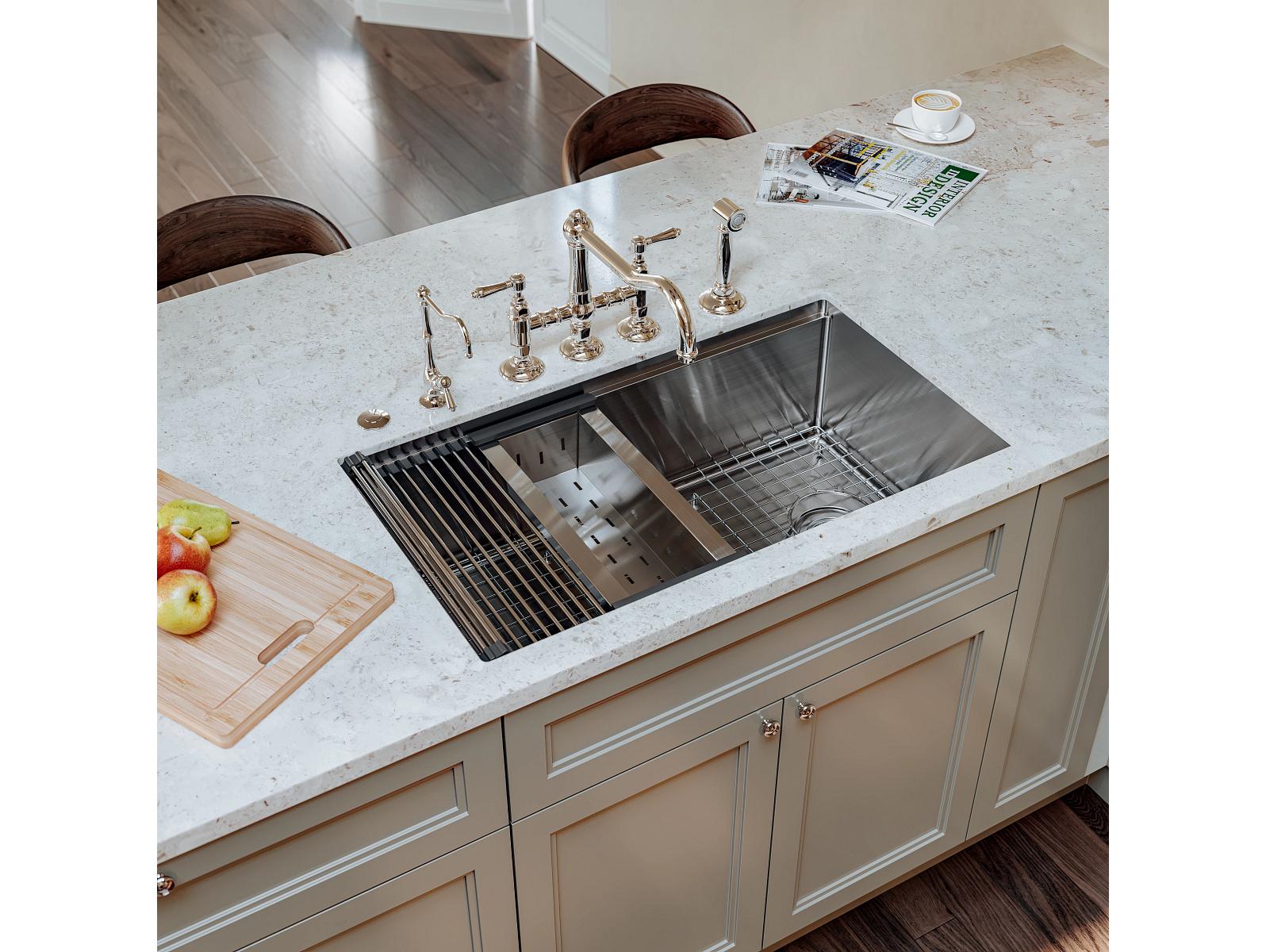 Rohl Acqui Italian Kitchen Single Hole Faucet In Polished Nickel With Metal Levers And 6 1/2 Reach Column Spout