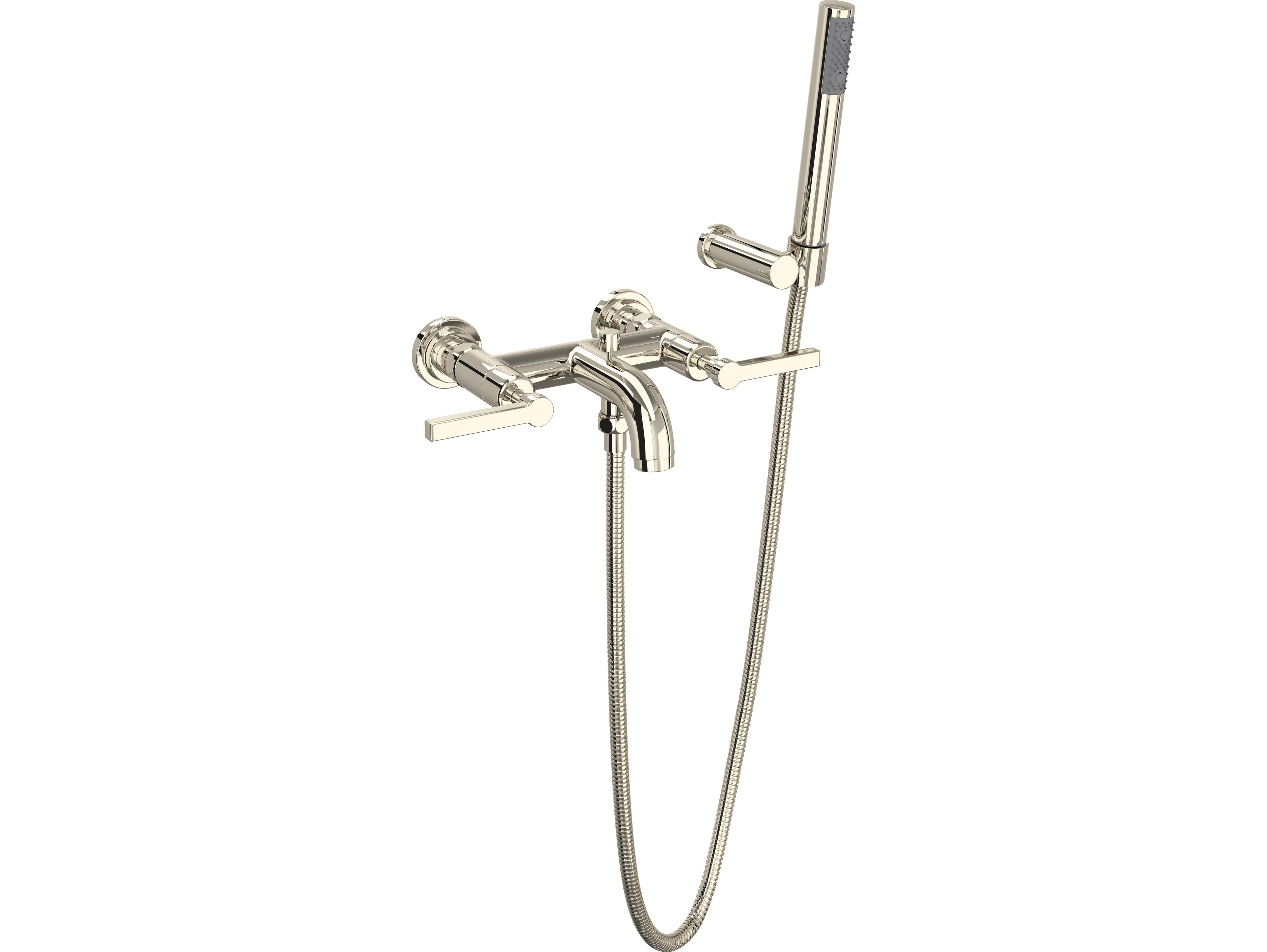 Rohl Lombardia Wall Mounted Tub Shower Mixer In Polished Nickel With Handshower