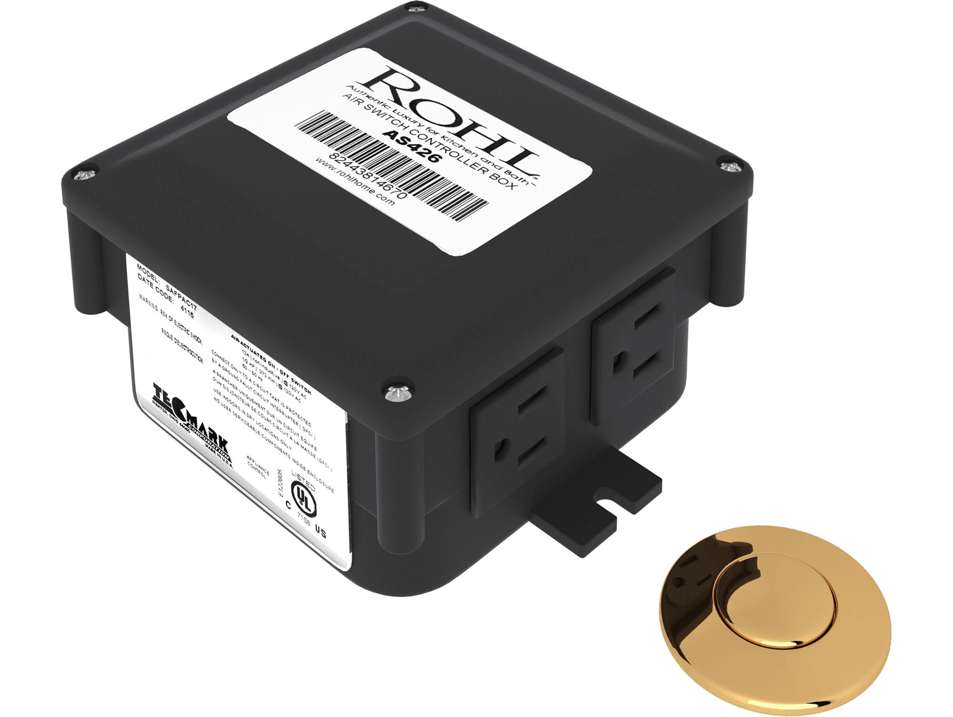 Rohl Kit Air Activated Switch Complete With Button And Control Box For Waste Disposal In Unlacquered Brass 