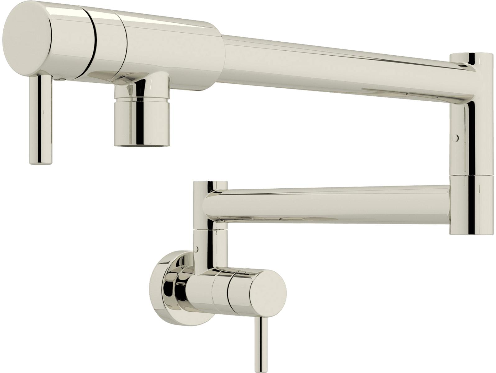 Rohl Lux Polished Nickel Pirellone Wall Mounted Swing Arm Fold Away Pot Filler With Dual Shut Offs 