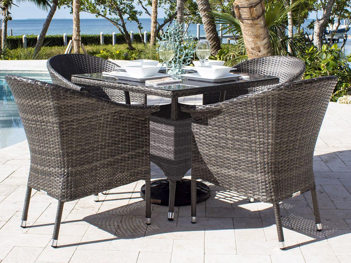 Hospitality Rattan Outdoor Ultra Grey Woven 5 Piece Dining Set with Cushions