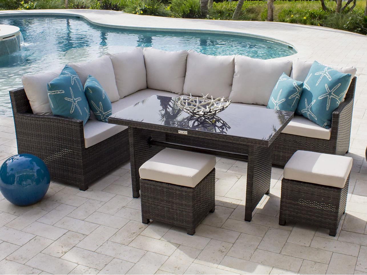 Hospitality Rattan Outdoor Ultra Grey Woven 5 Piece Sectional Lounge Set with Cushions