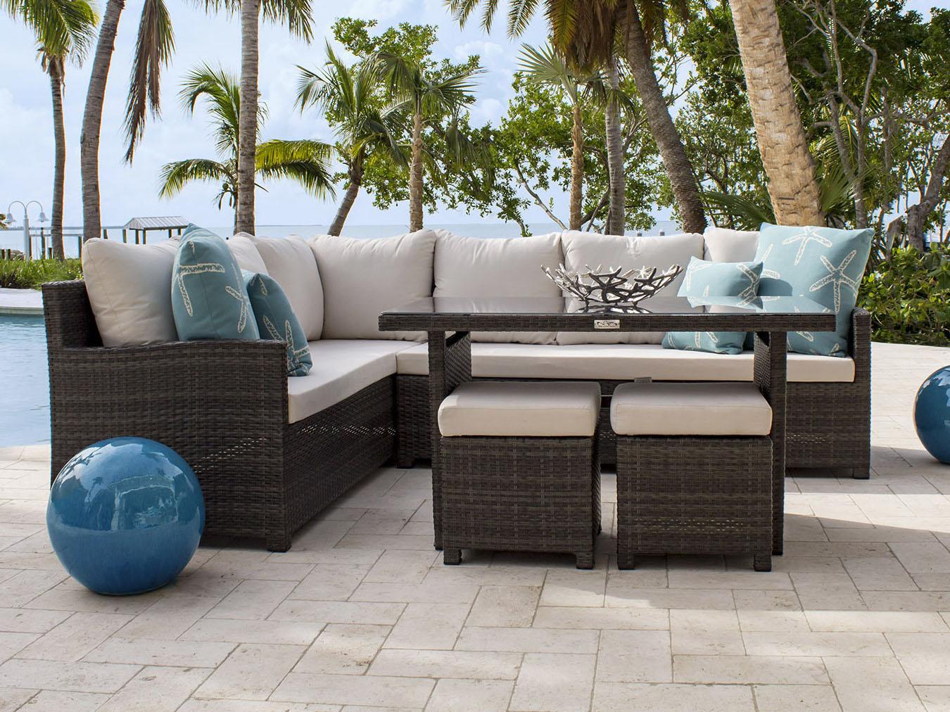 Hospitality Rattan Outdoor Ultra Grey Woven 5 Piece Sectional Lounge Set with Cushions