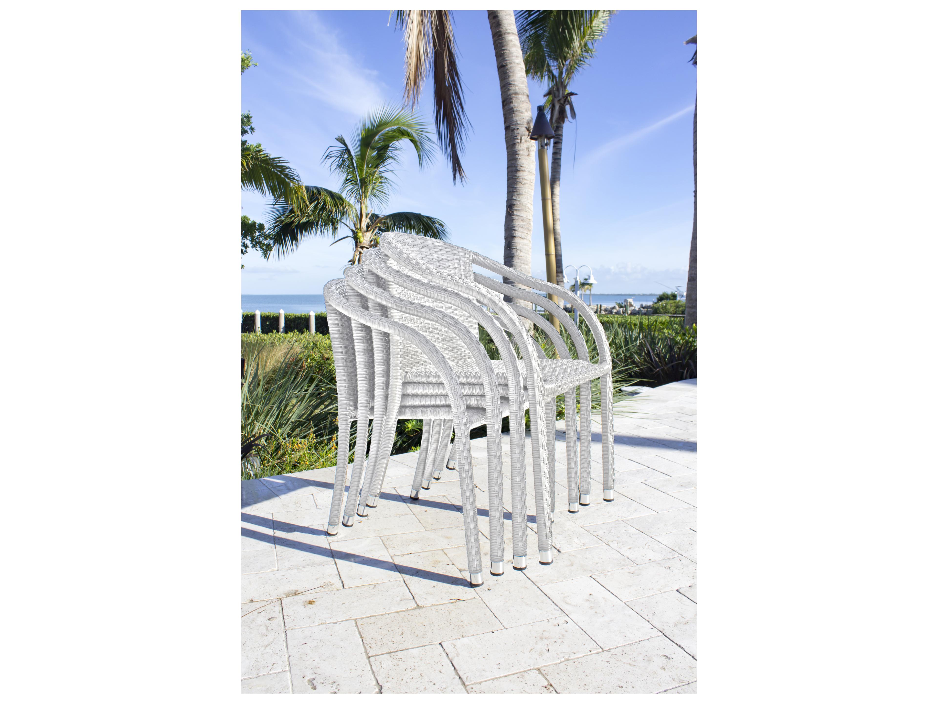 Hospitality Rattan Outdoor Athens Whitewash Woven Stackable Dining Arm Chair