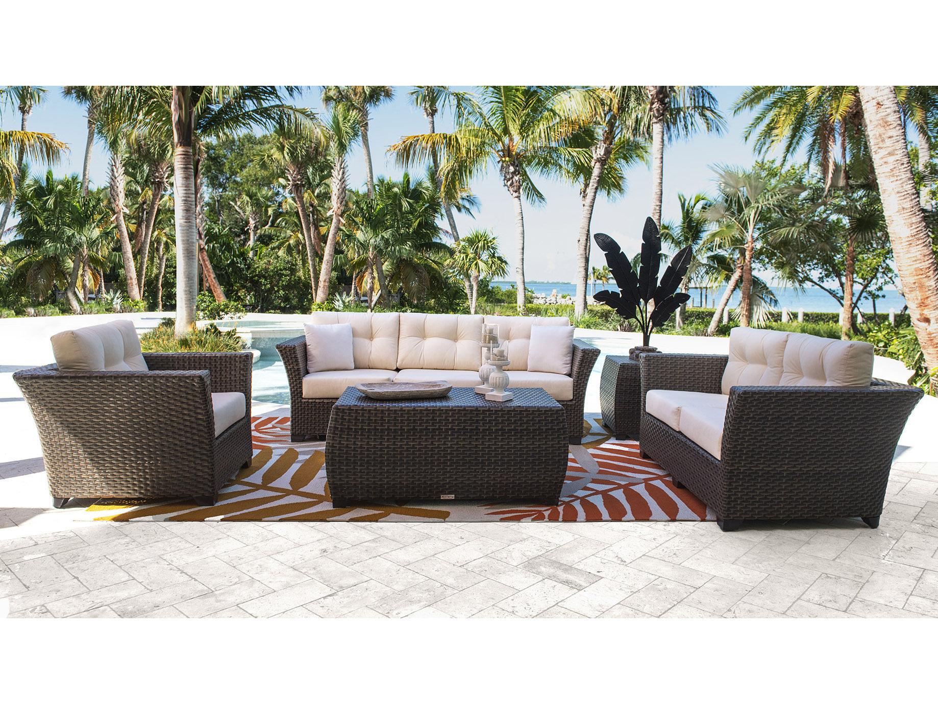 Hospitality Rattan Outdoor Fiji Dark Brown Wicker Cushion Lounge Set