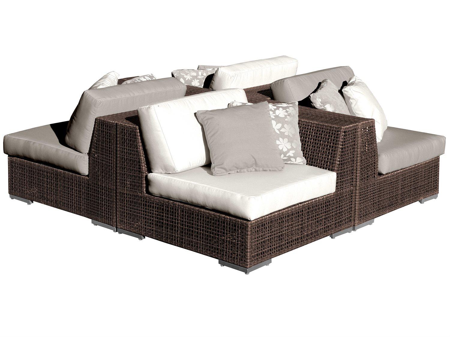 Hospitality Rattan Outdoor Soho Deep Seating Java Brown Wicker 4 Piece Sectional Lounge Set