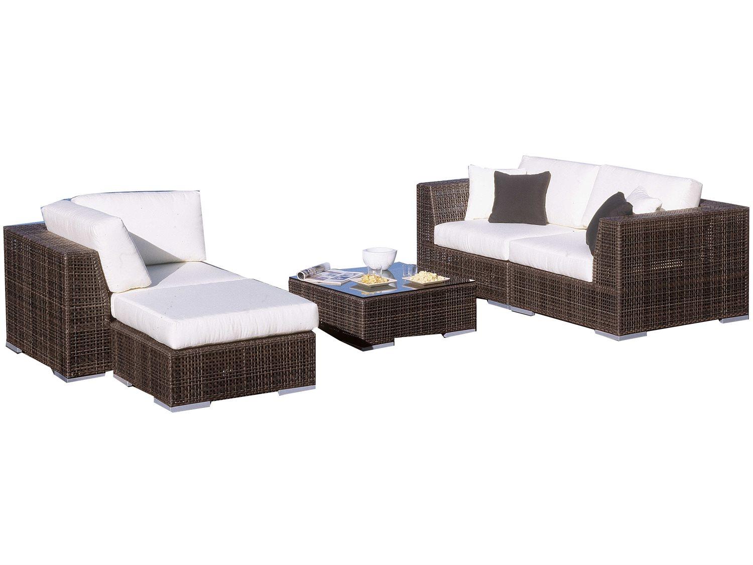 Hospitality Rattan Outdoor Soho Deep Seating Java Brown Wicker 5 Piece Sectional Lounge Set