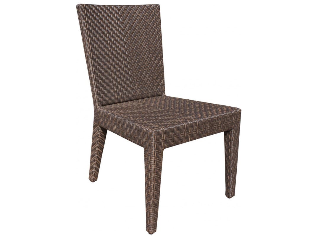 Hospitality Rattan Outdoor Atlantis Rehau Fiber In A Java Brown Finish Aluminum Cushion Dining SideChair