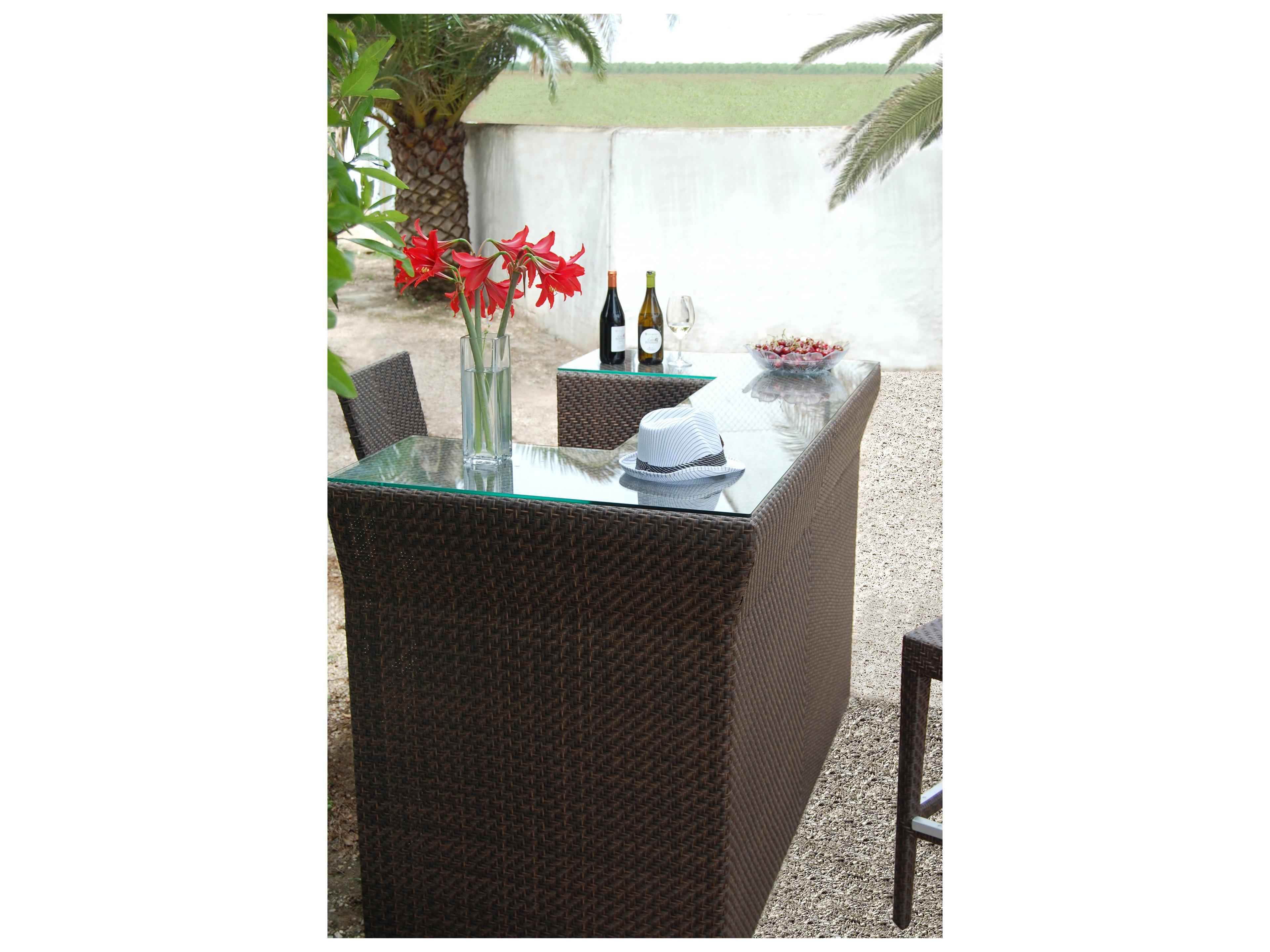 Hospitality Rattan Outdoor Soho Java Brown Wicker Rectangular Glass Top Bar Table