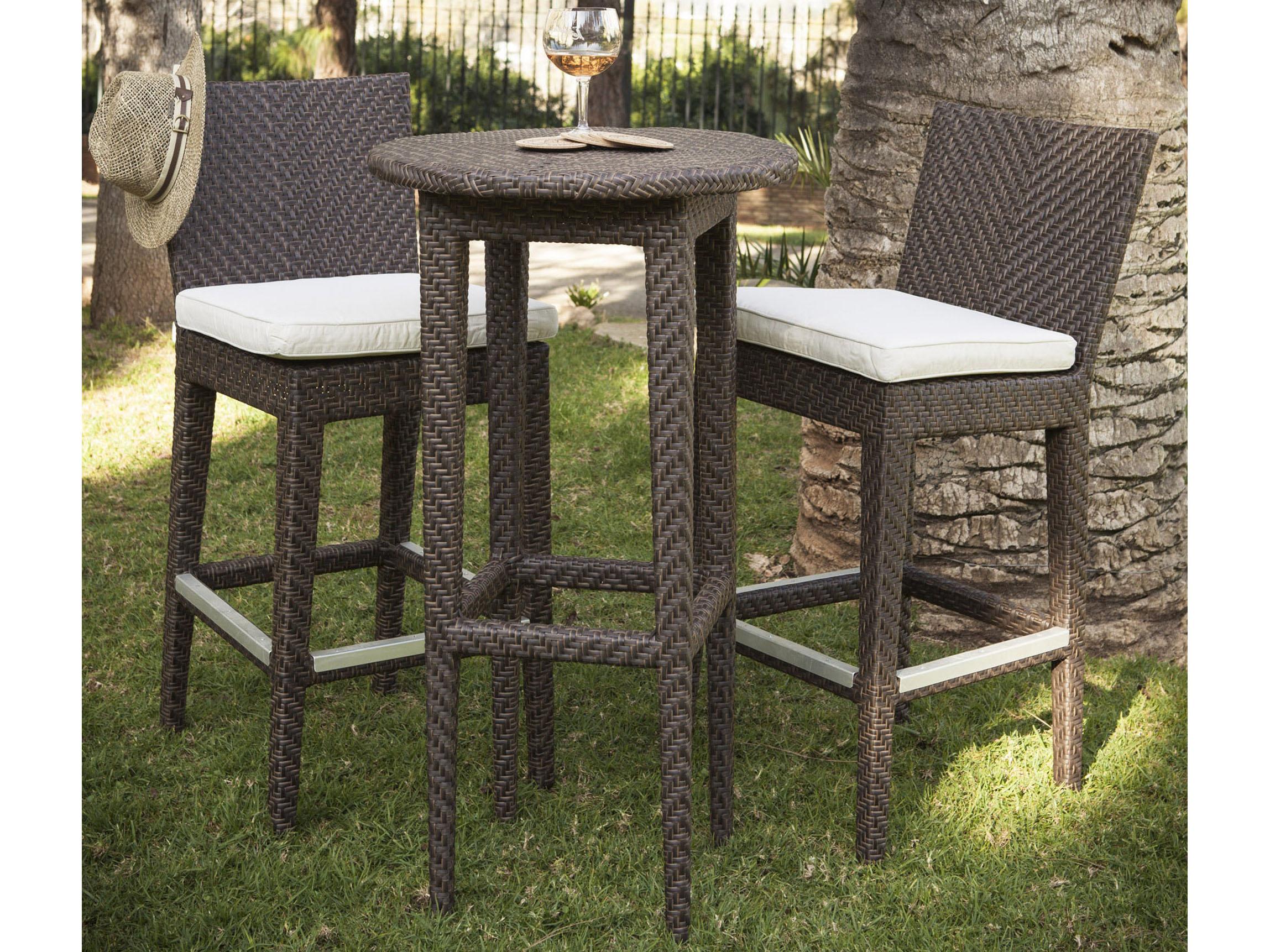 Hospitality Rattan Outdoor Soho Java Brown Wicker 3 Piece Bar Set with Cushions