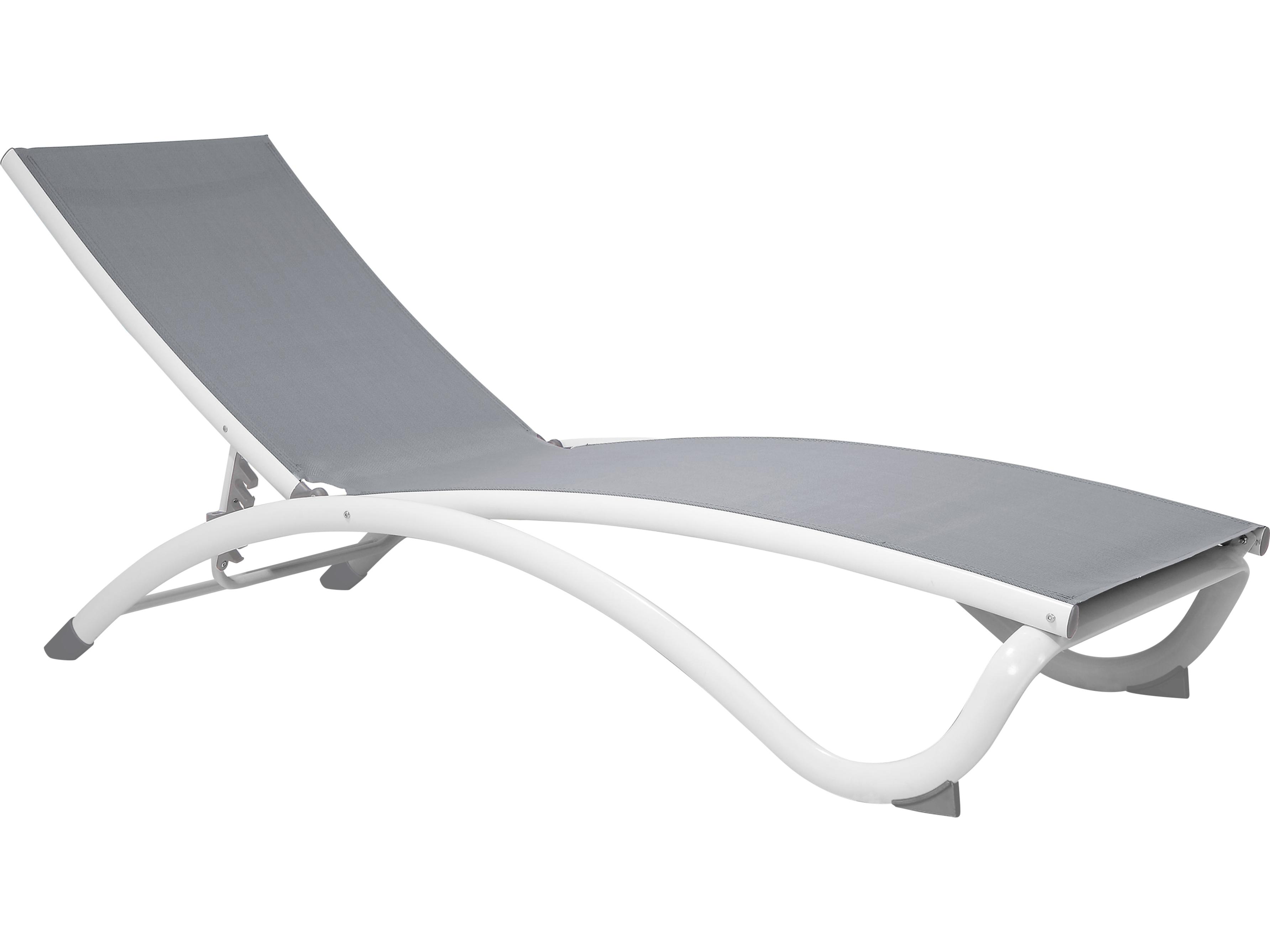 Hospitality Rattan Outdoor Archway Aluminum Sling White/Grey Adjustable Chaise Lounge Set of 2