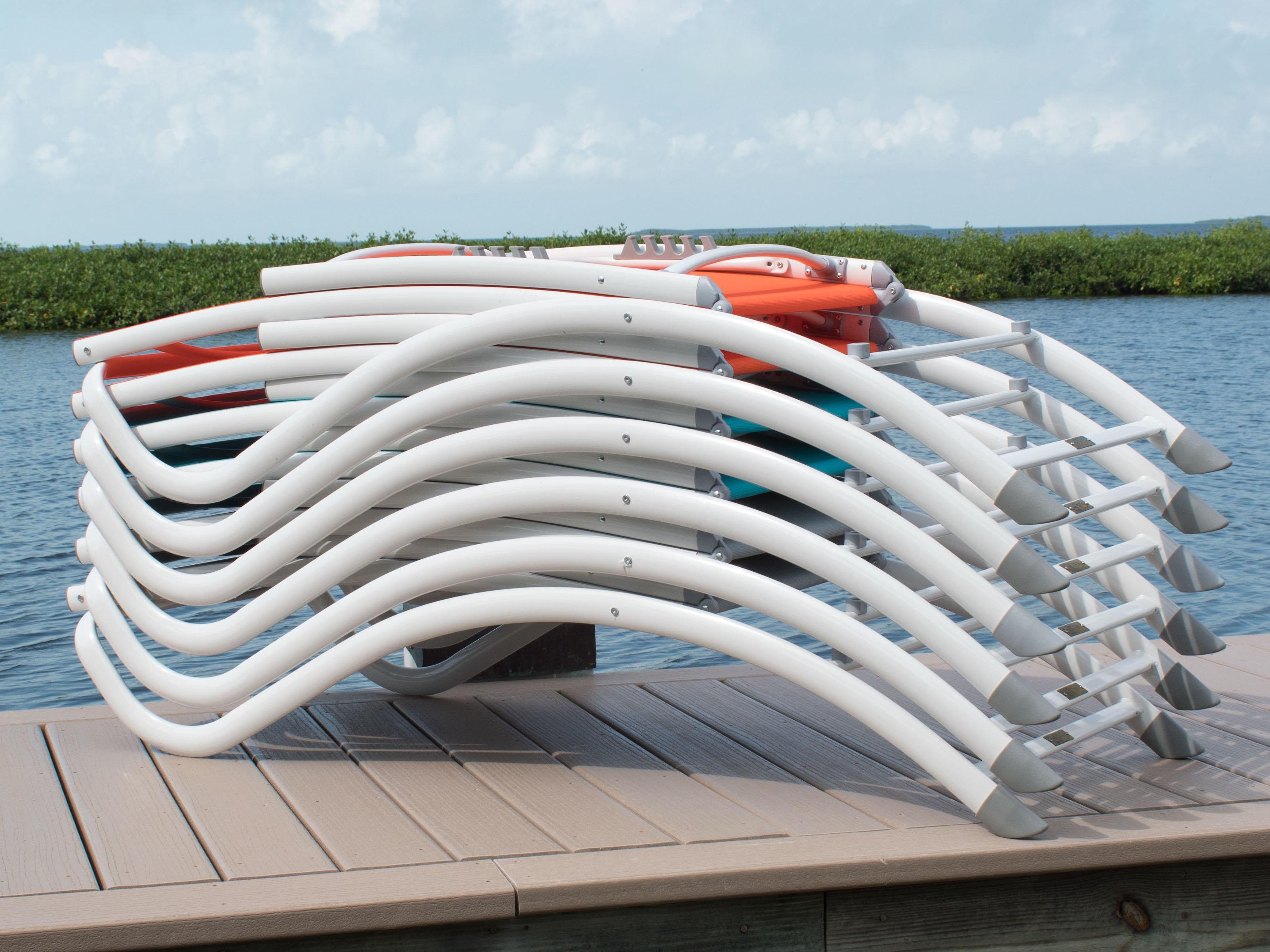 Hospitality Rattan Outdoor Archway Aluminum Sling White/Grey Adjustable Chaise Lounge Set of 2