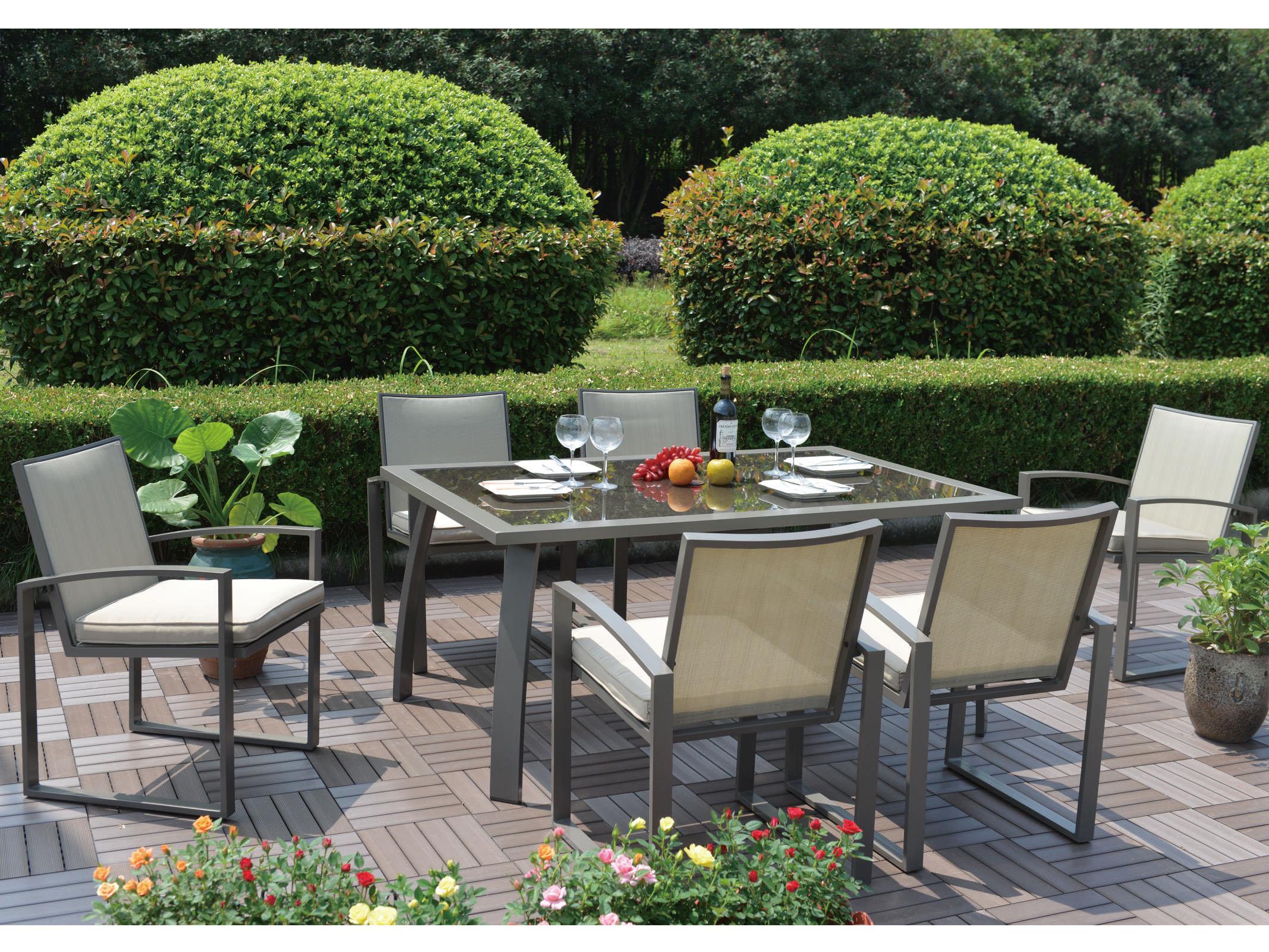 Hospitality Rattan Outdoor Moldova Aluminum Light Gray 7 Piece Dining Set