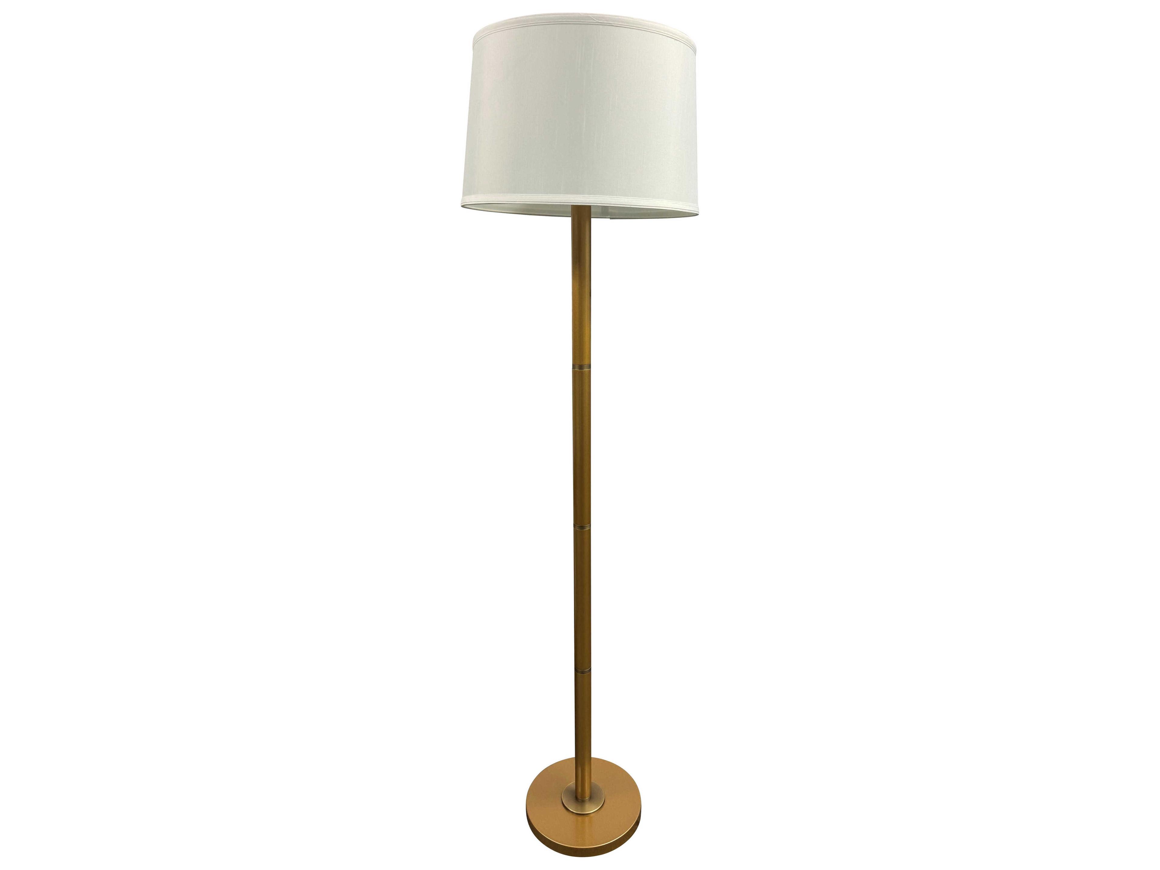 House of Troy Rupert Heritage Gold Antique Brass White Linen Hardback Floor Lamp