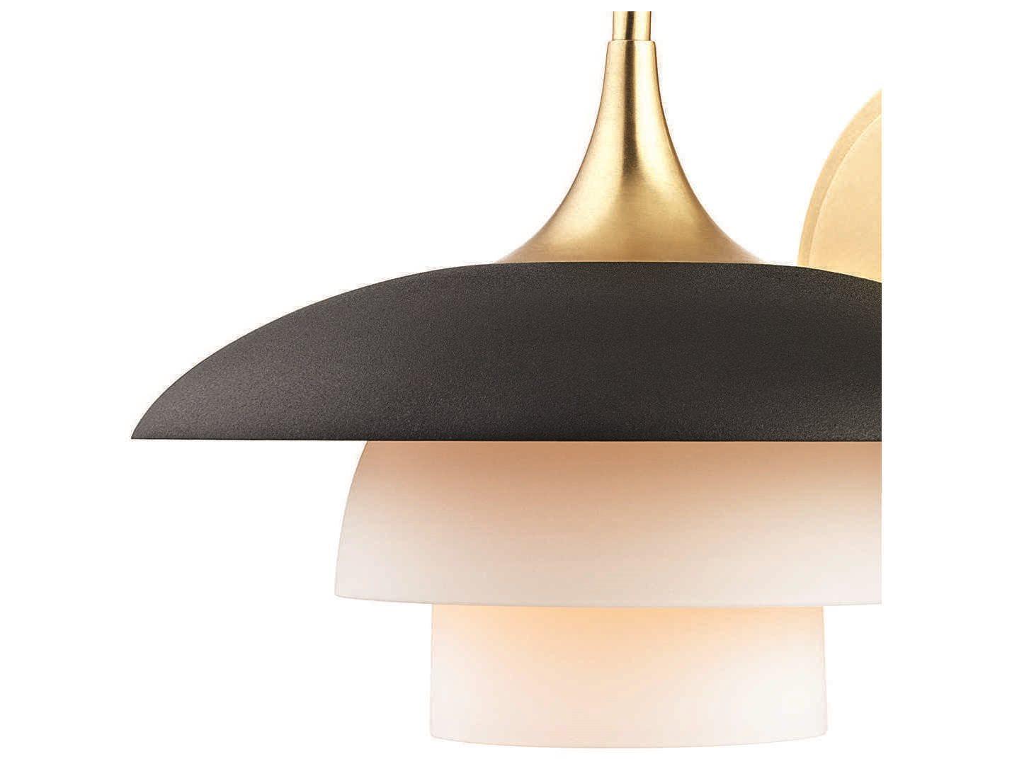 Hudson Valley Barron 1-Light Aged Brass Black Off White Glass Wall Sconce