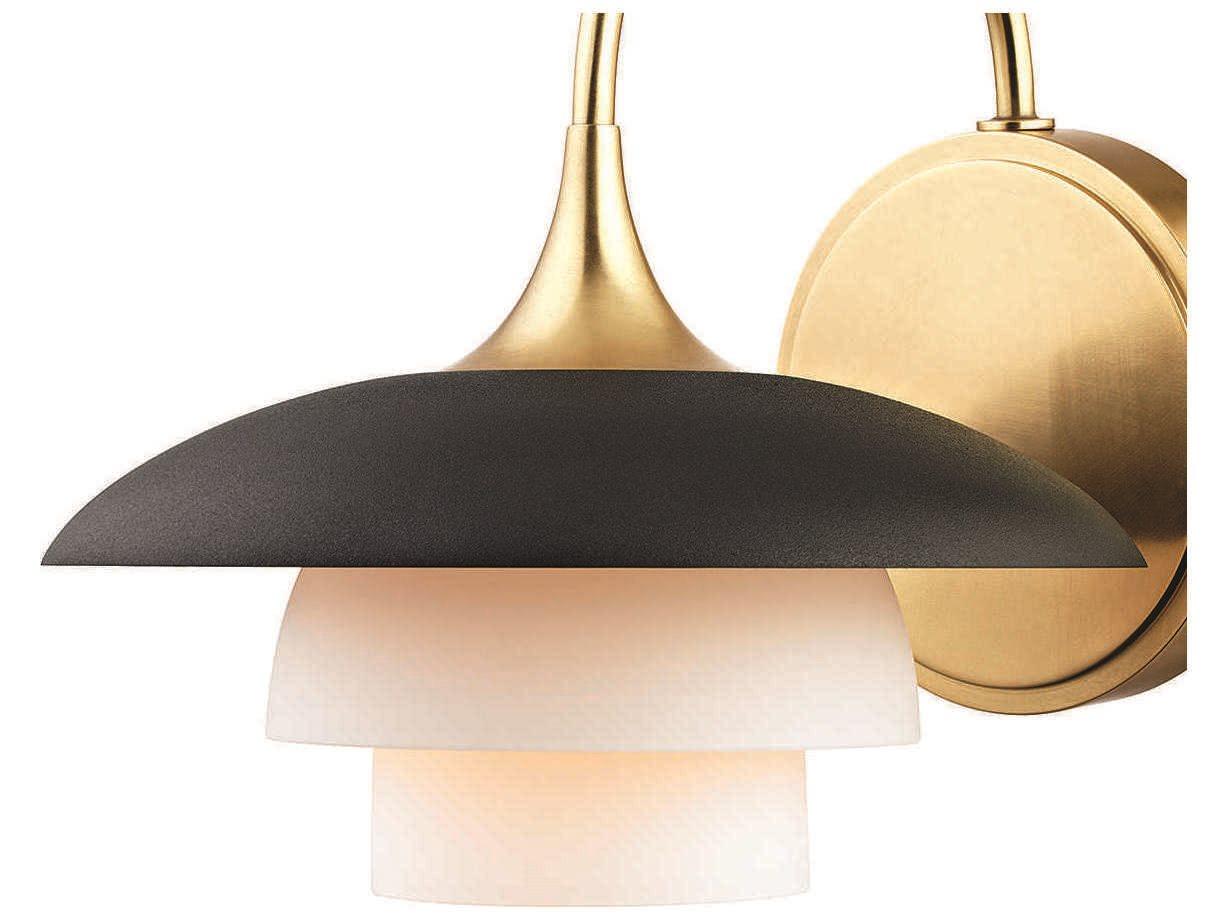 Hudson Valley Barron 1-Light Aged Brass Black Off White Glass Wall Sconce