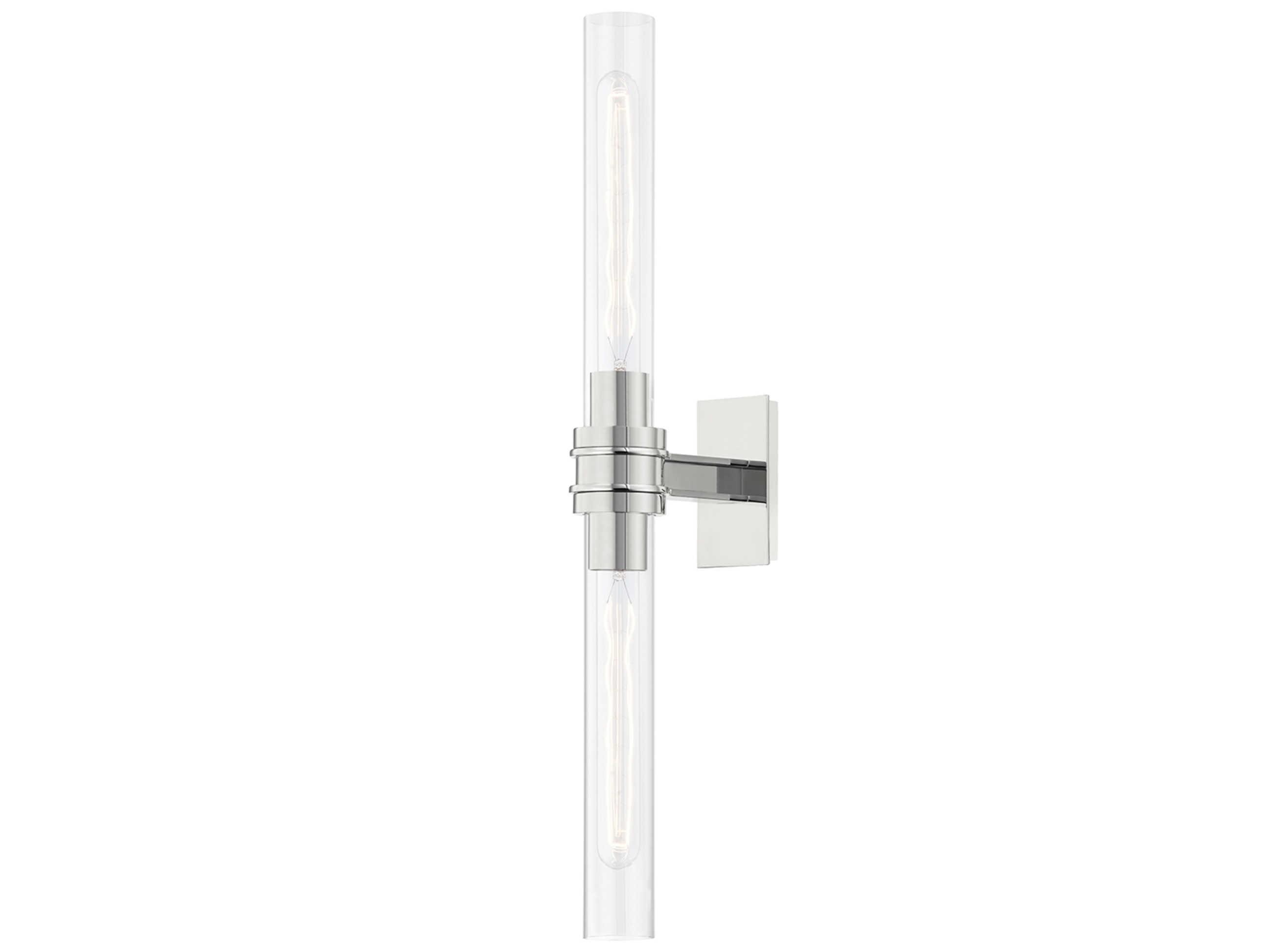 Hudson Valley Oakfield 2-Light Polished Nickel Clear Glass Wall Sconce