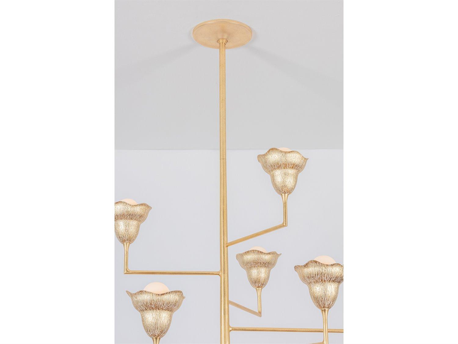 Hudson Valley Alora 9-Light Vintage Gold Leaf Gilded Ivory Tiered Chandelier