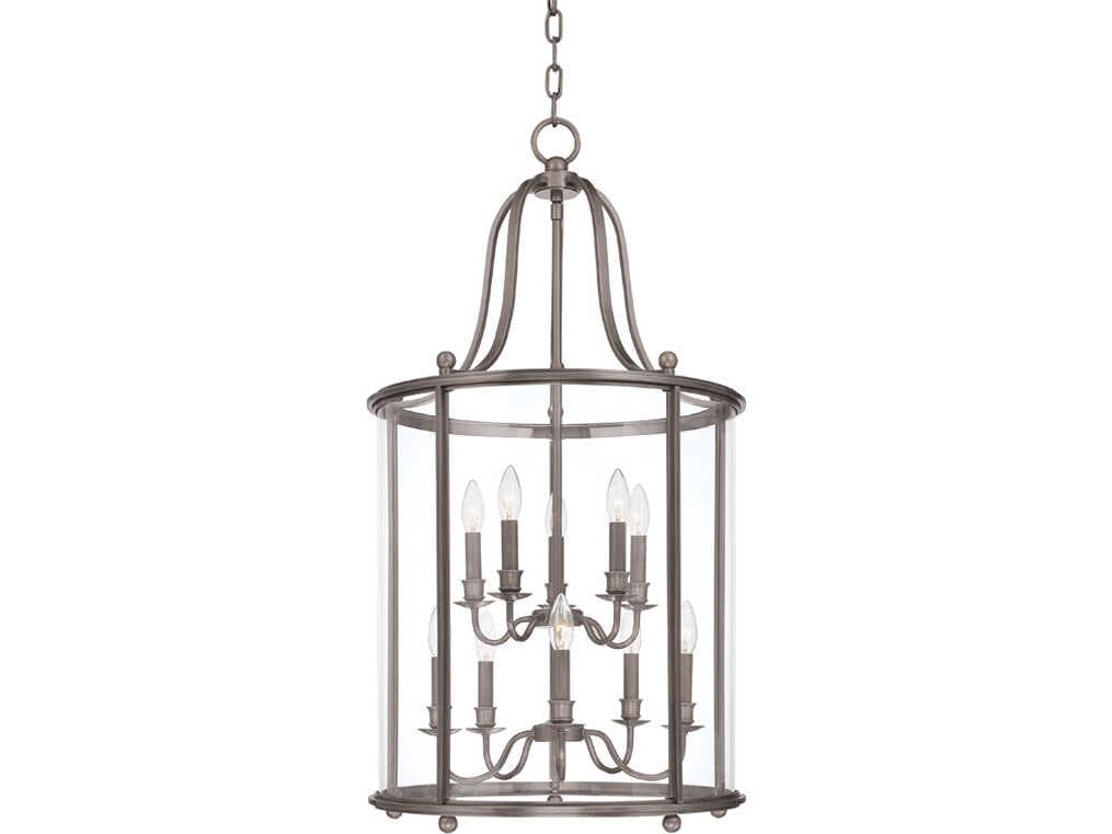 Hudson Valley Mansfield 10-Light Antique Nickel Glass Traditional Lantern Tiered Pendant