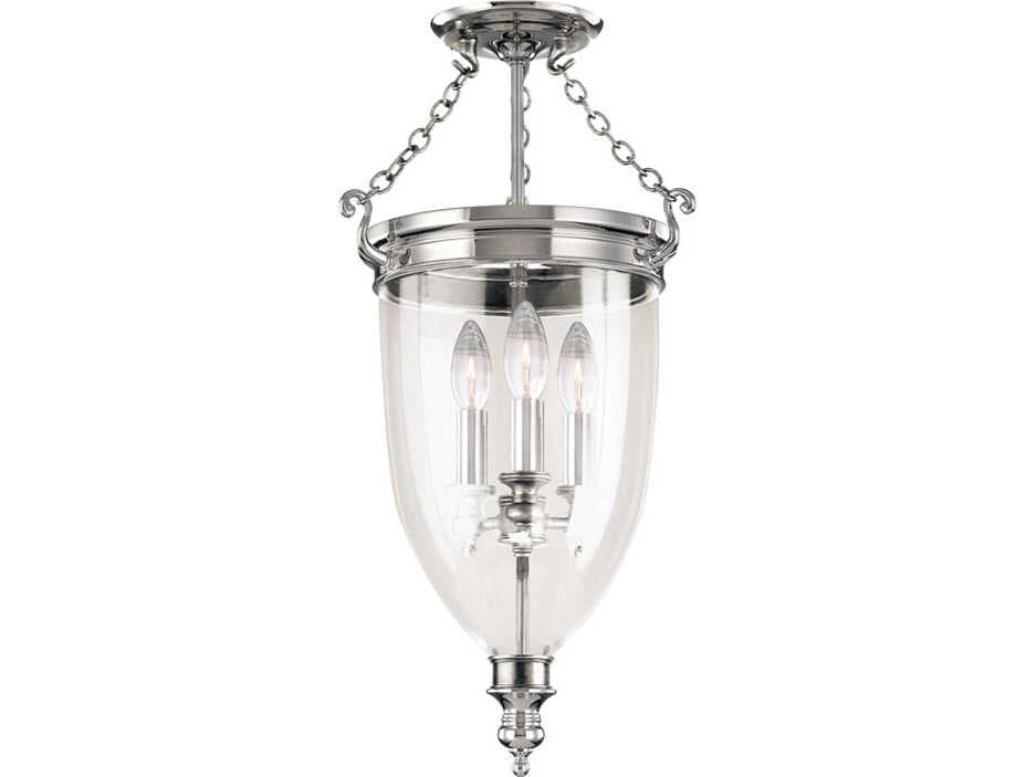 Hudson Valley Hanover 3-Light Polished Nickel Glass Traditional Bell Semi Flush Mount
