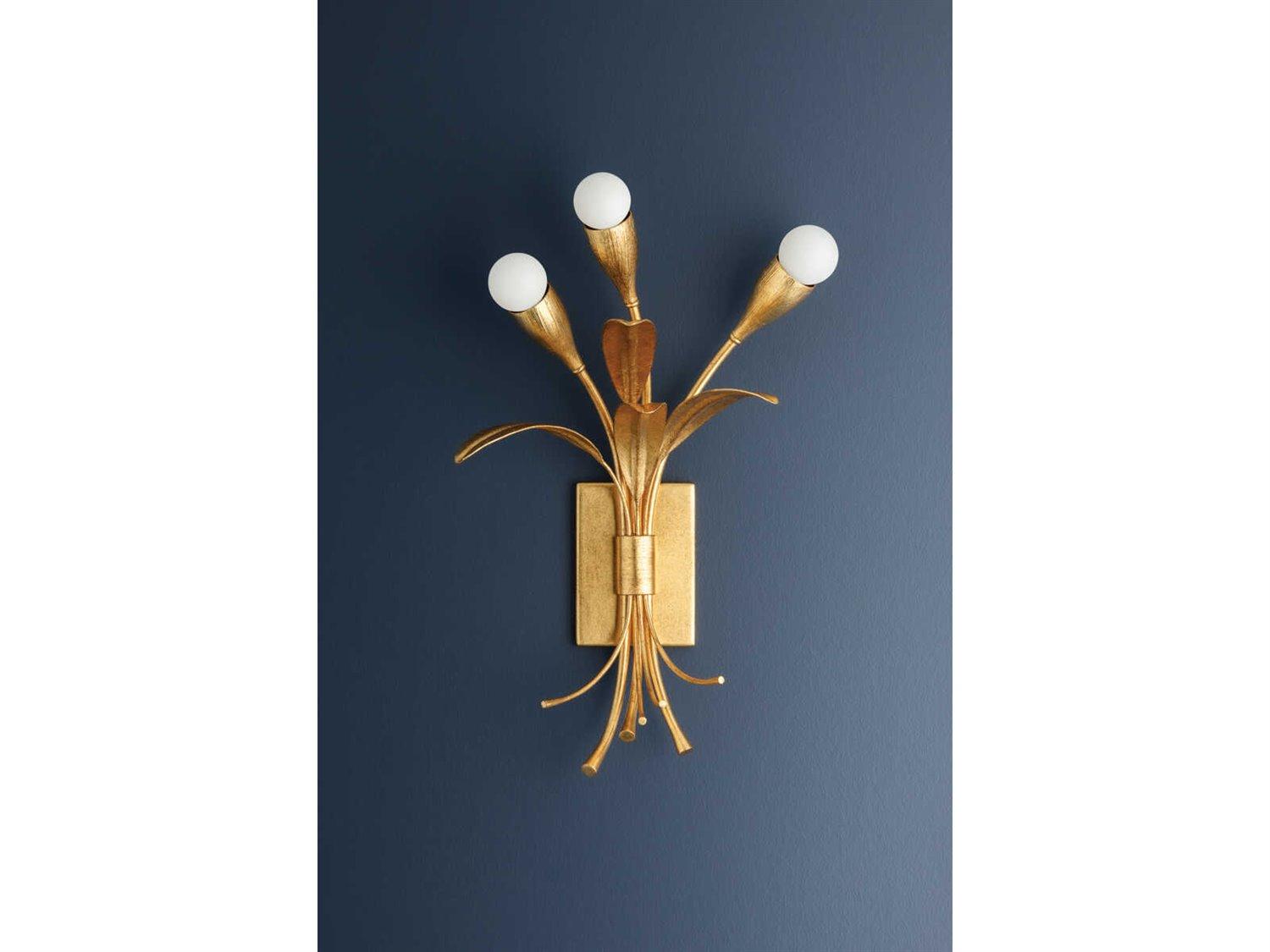 Hudson Valley Bilston 3-Light Vintage Gold Leaf Wall Sconce