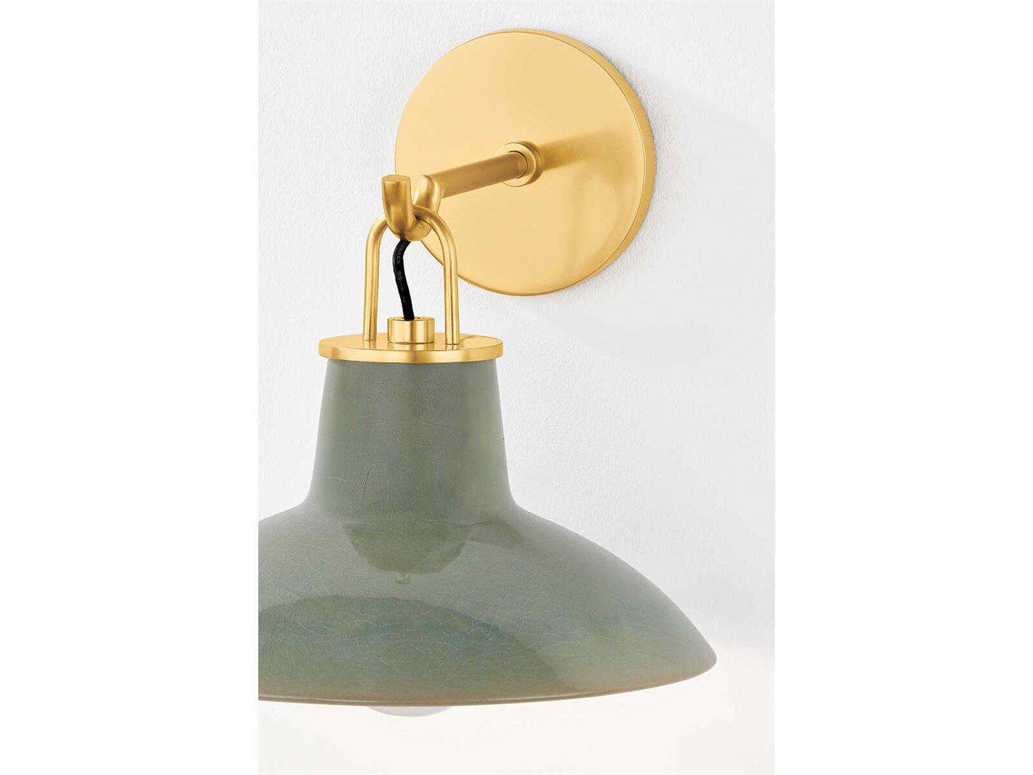 Hudson Valley Pottersville 1-Light Aged Brass Ceramic Moss Crackle Wall Sconce