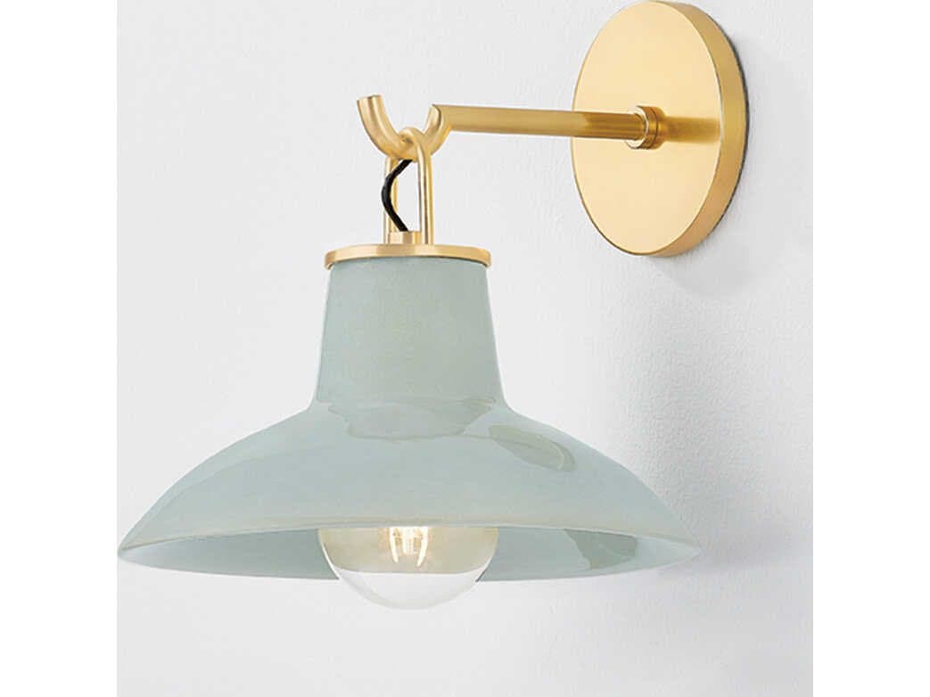 Hudson Valley Pottersville 1-Light Aged Brass Ceramic Moss Crackle Wall Sconce