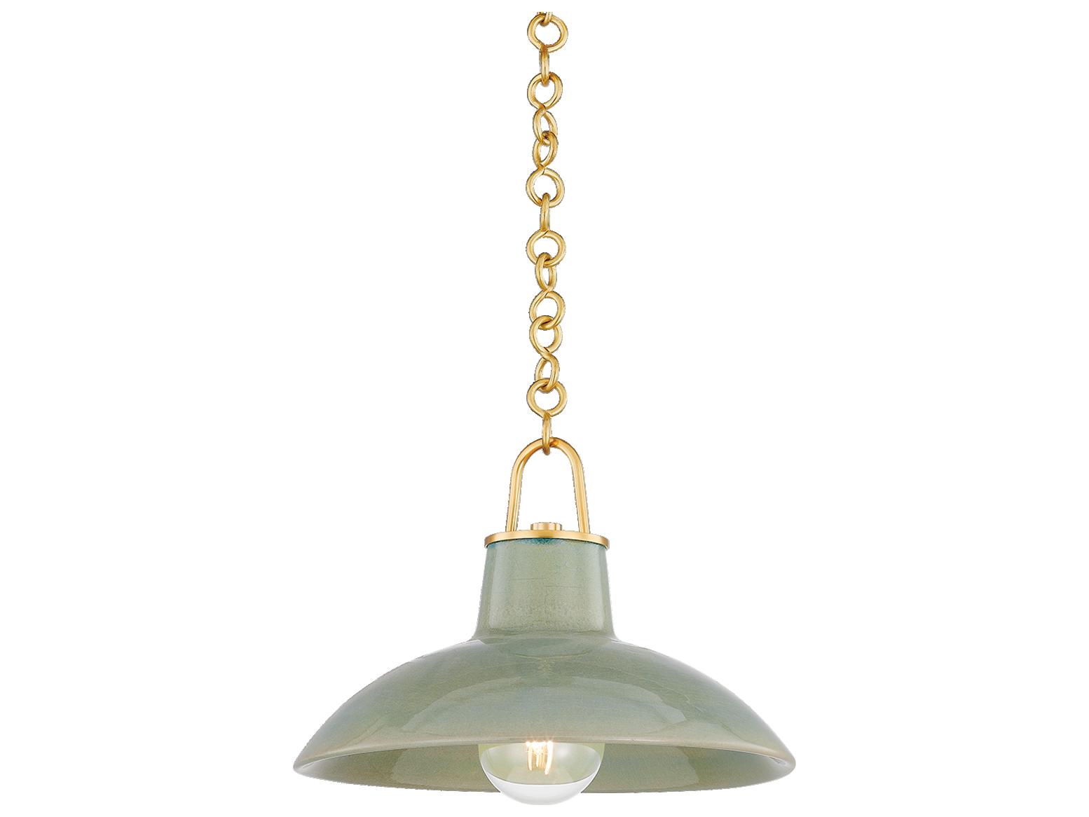 Hudson Valley Pottersville 1-Light Aged Brass Ceramic Moss Crackle Dome Mini Pendant