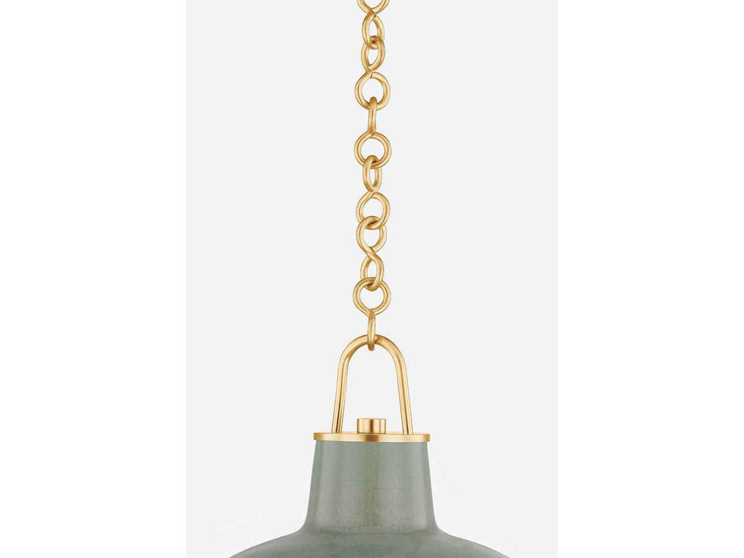 Hudson Valley Pottersville 1-Light Aged Brass Ceramic Moss Crackle Dome Mini Pendant