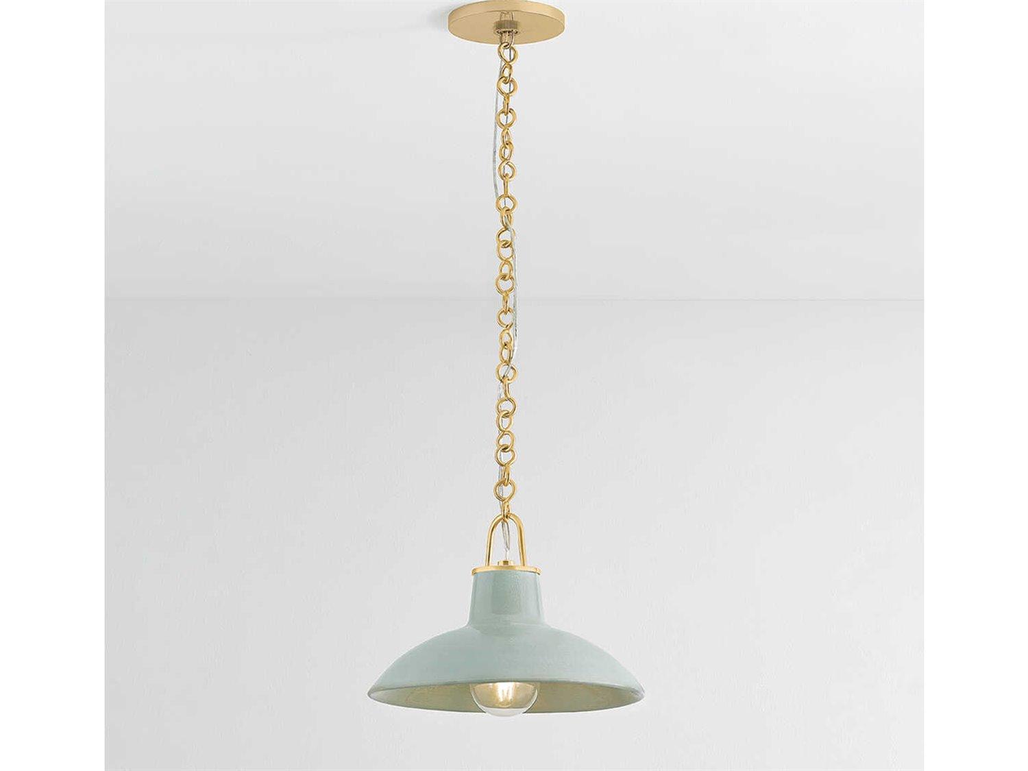 Hudson Valley Pottersville 1-Light Aged Brass Ceramic Moss Crackle Dome Mini Pendant