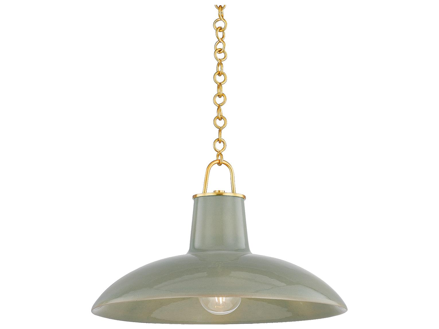 Hudson Valley Pottersville 1-Light Aged Brass Ceramic Moss Crackle Dome Pendant