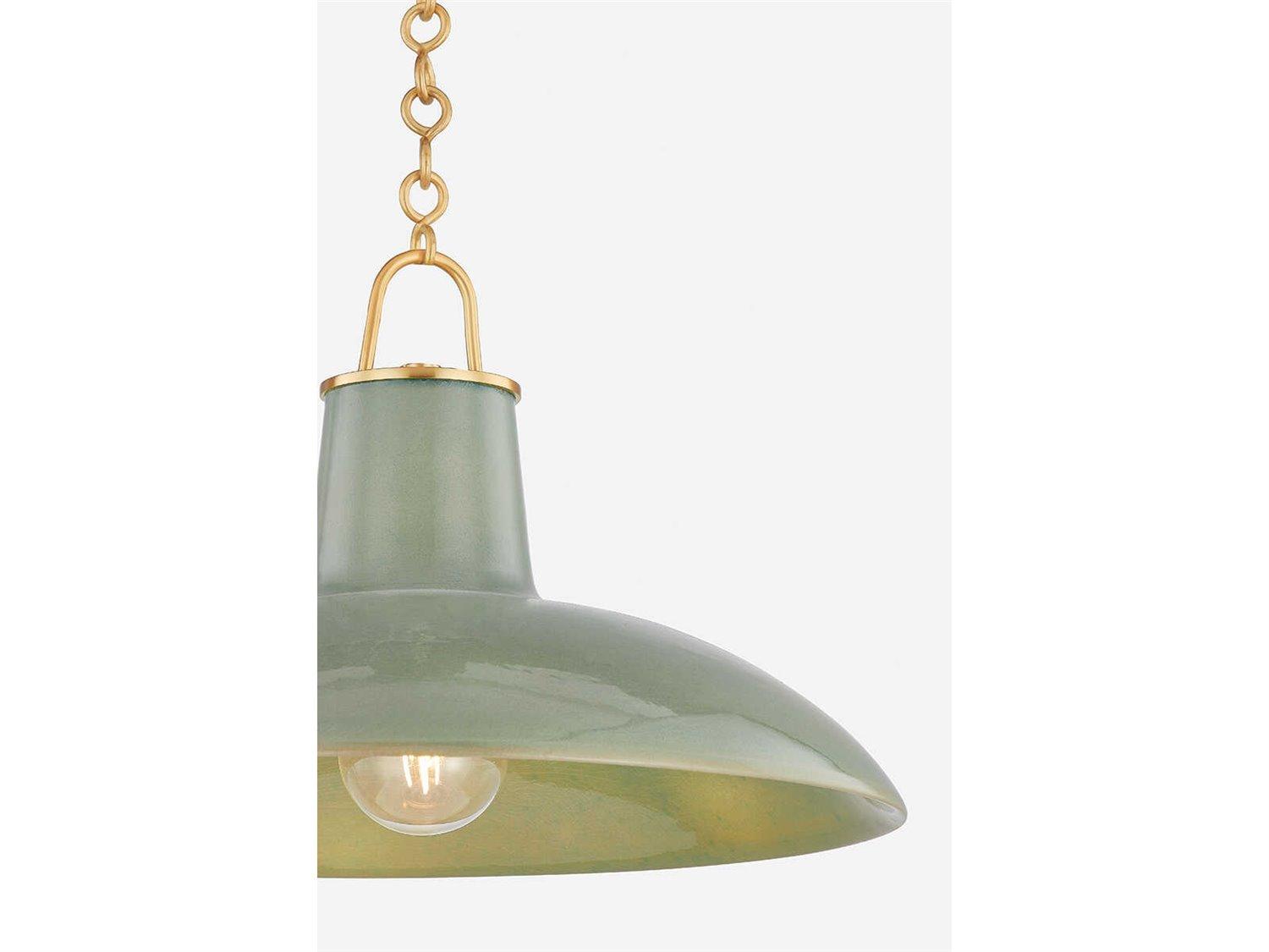 Hudson Valley Pottersville 1-Light Aged Brass Ceramic Moss Crackle Dome Pendant